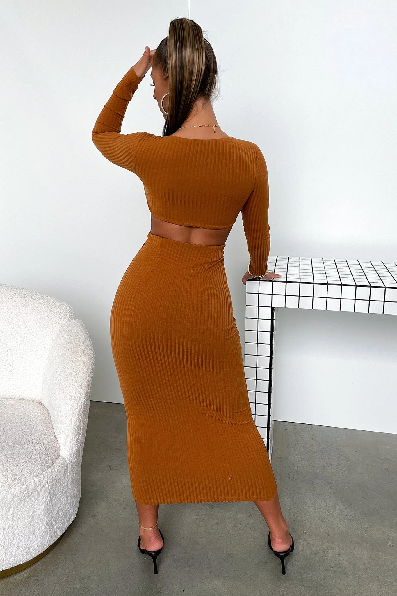 Laska Midi Dress - Rust Brown - XNAUWBI
