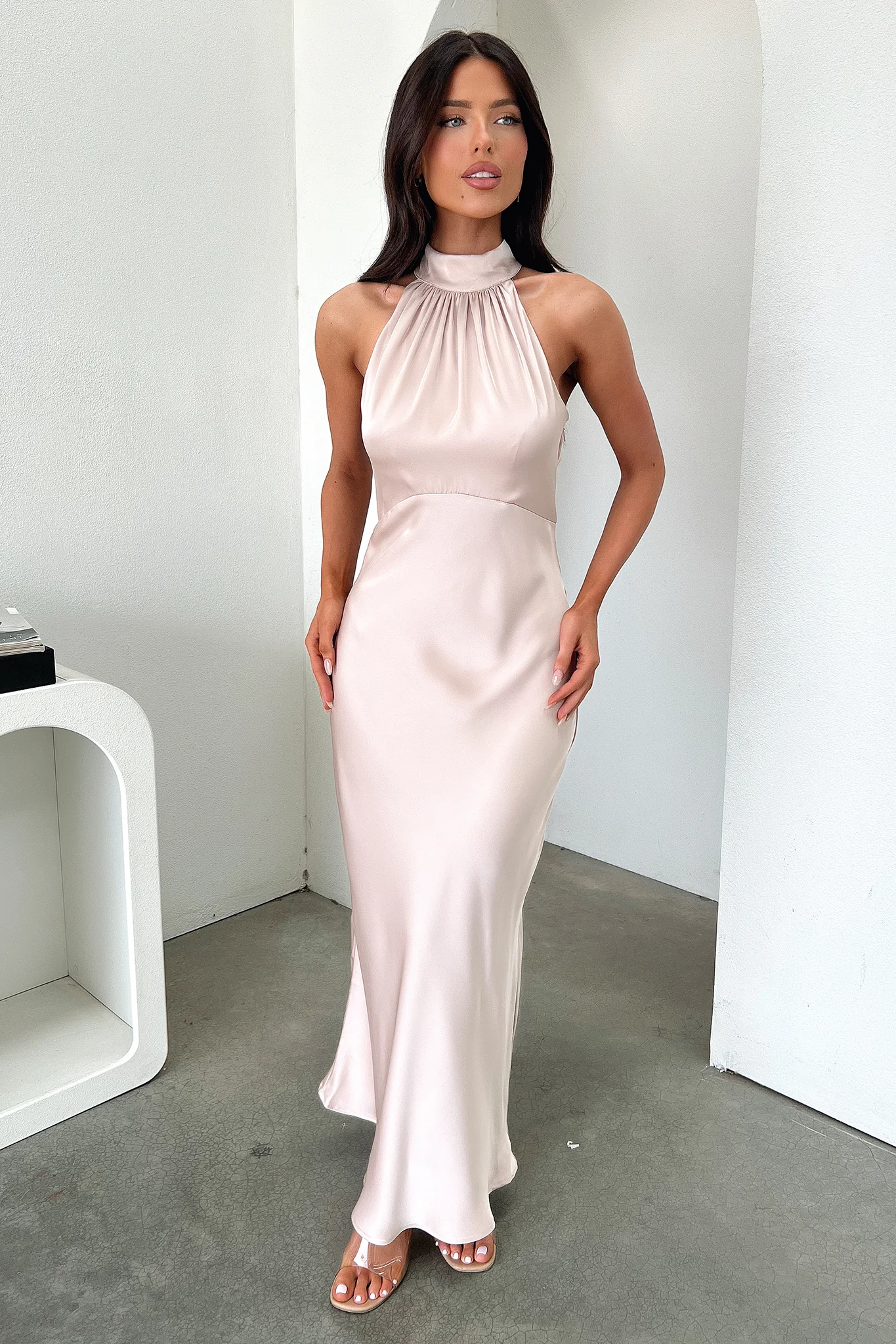 Daphne High Neck Maxi Dress - Champagne - XNAUWBI