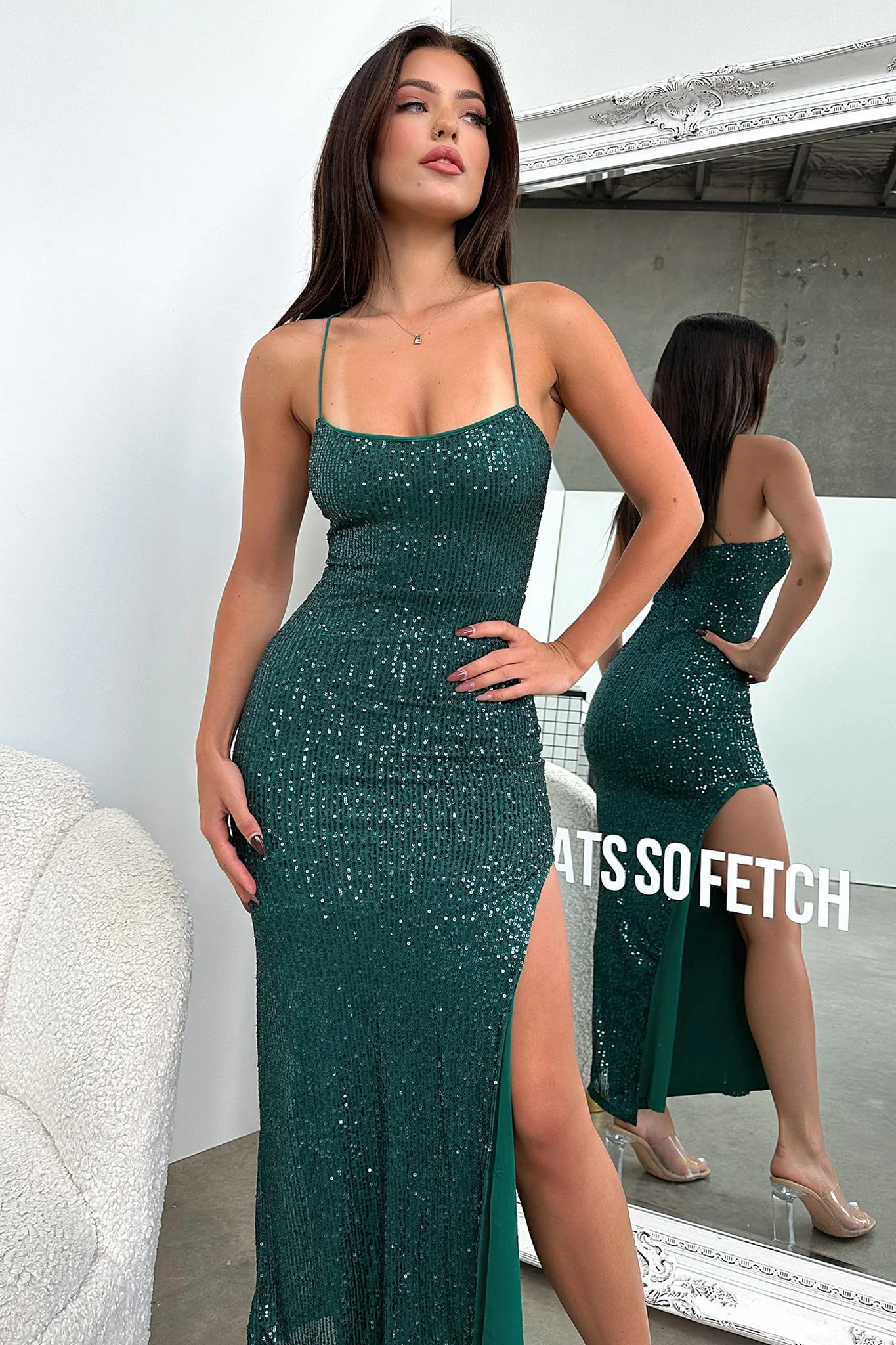 Alina Maxi Dress - Emerald Sequin - XNAUWBI