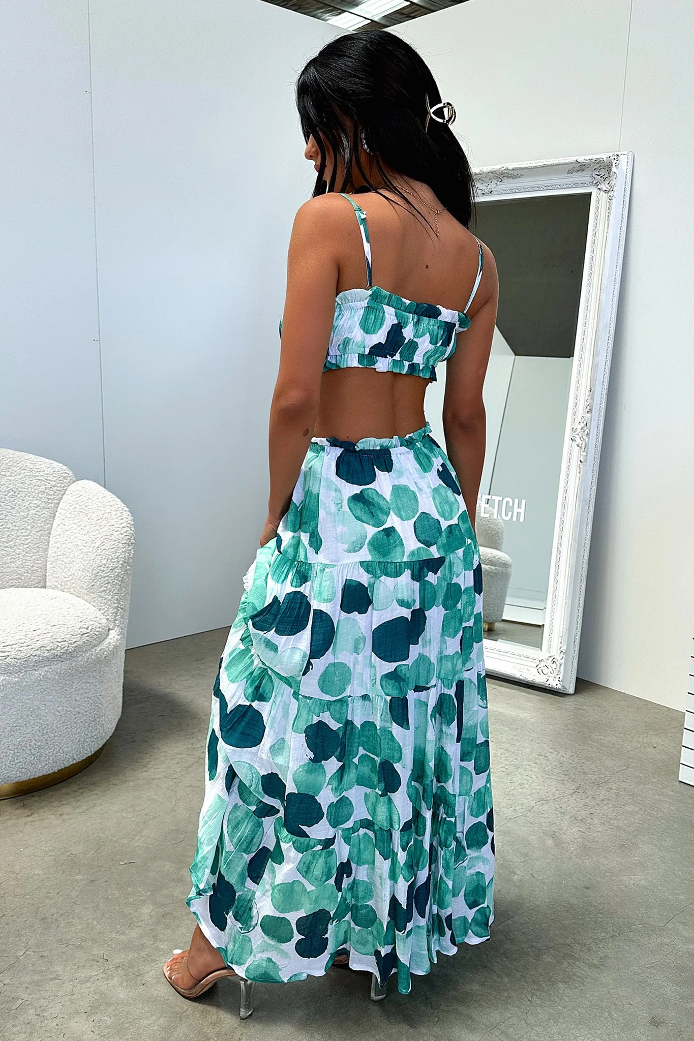 Selina Crop - Green / White Print - XNAUWBI