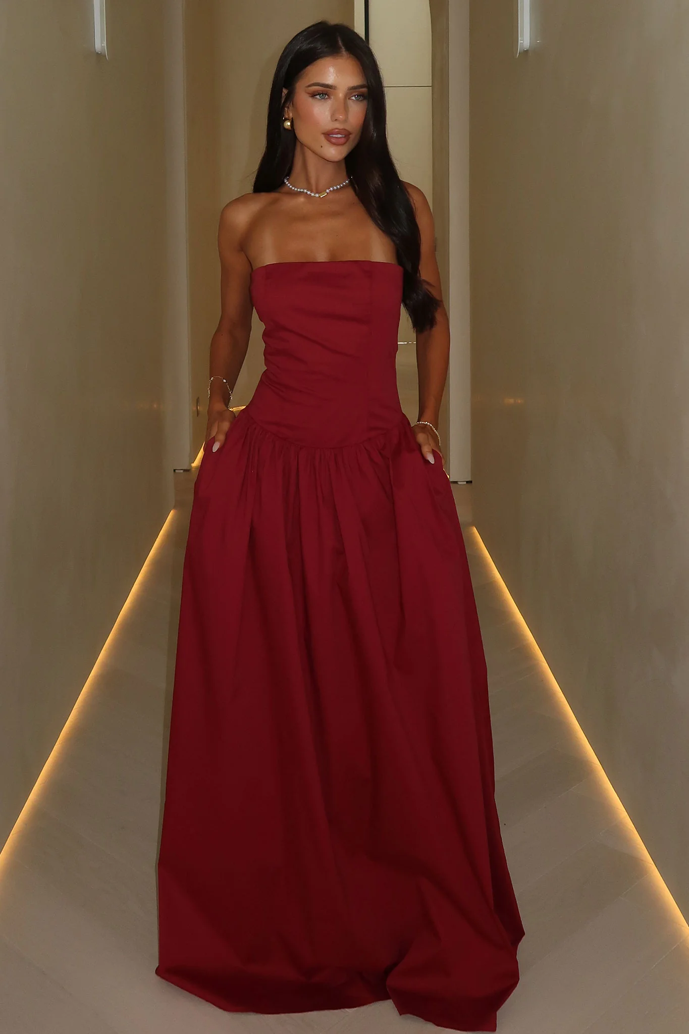 Iridessa Strapless Maxi Dress - Burgundy - XNAUWBI