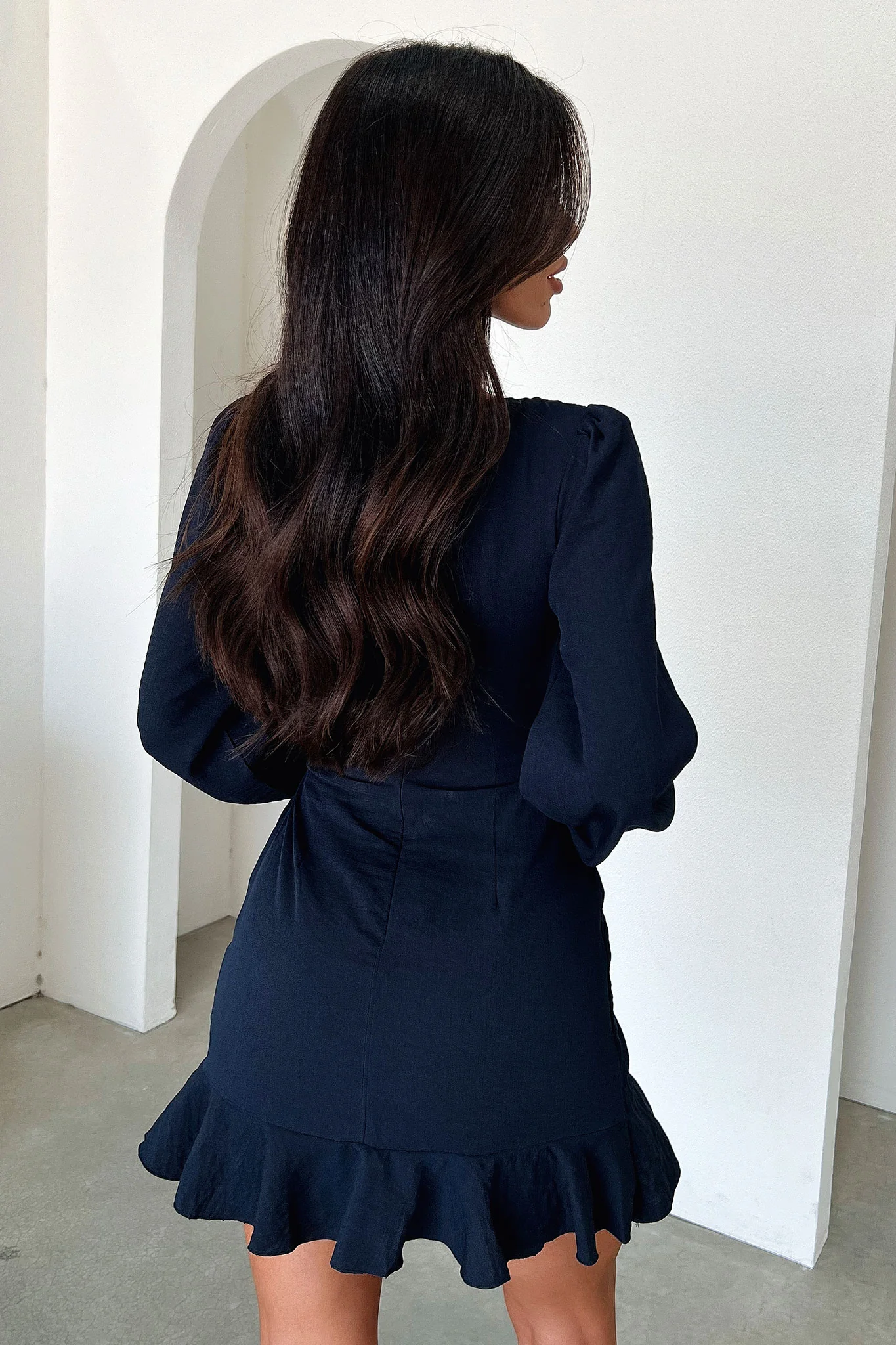 Silvana Long Sleeve Wrap Mini Dress - Navy - XNAUWBI