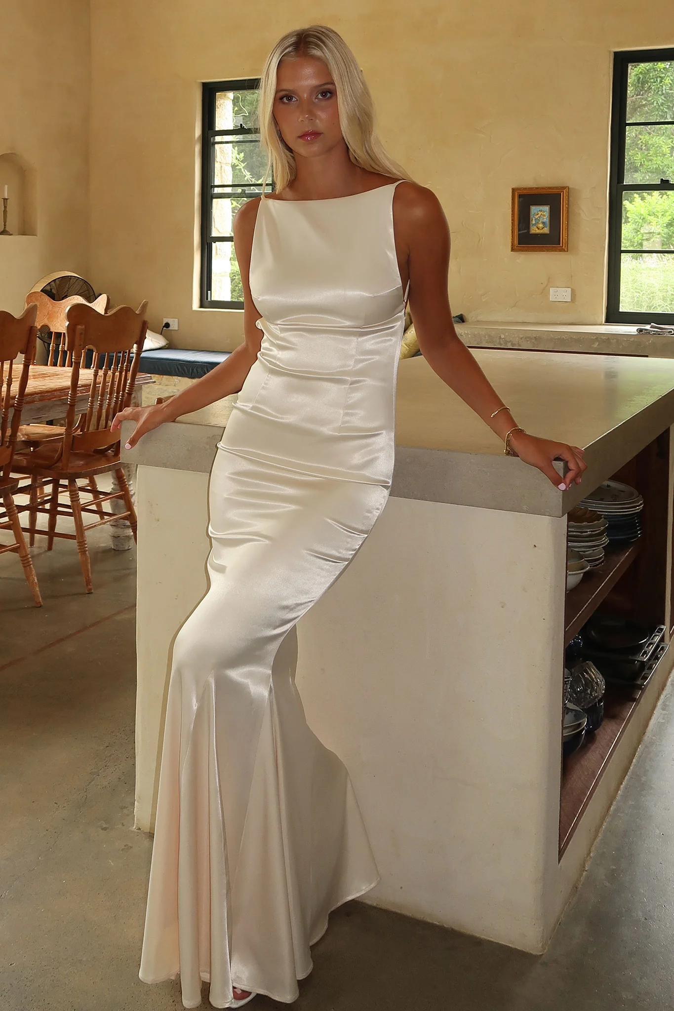 Margot High-Neck Satin Maxi Dress - Yellow - XNAUWBI