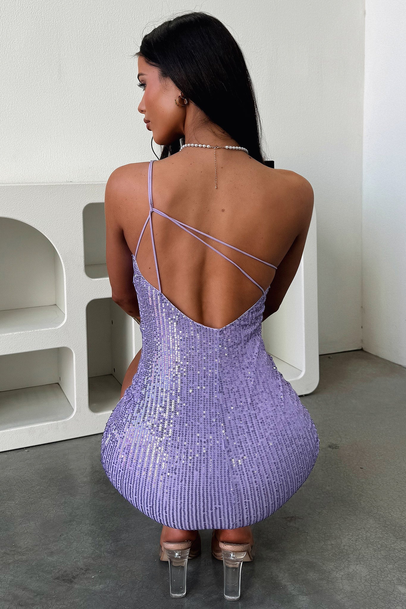Bethany One Shoulder Sequin Mini Dress - Lilac Sequin - XNAUWBI