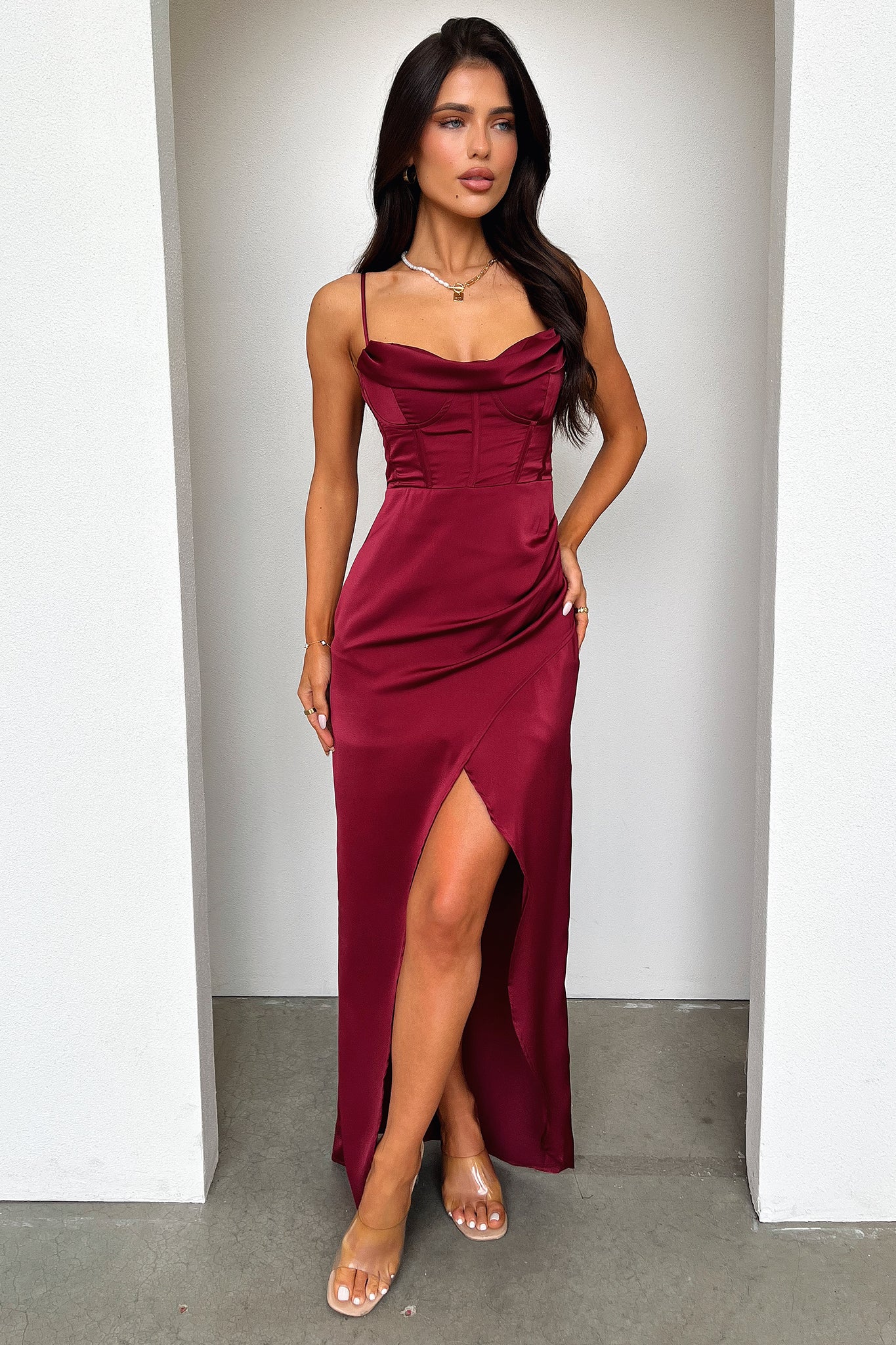 Aiana Satin Maxi Dress - Burgundy - XNAUWBI