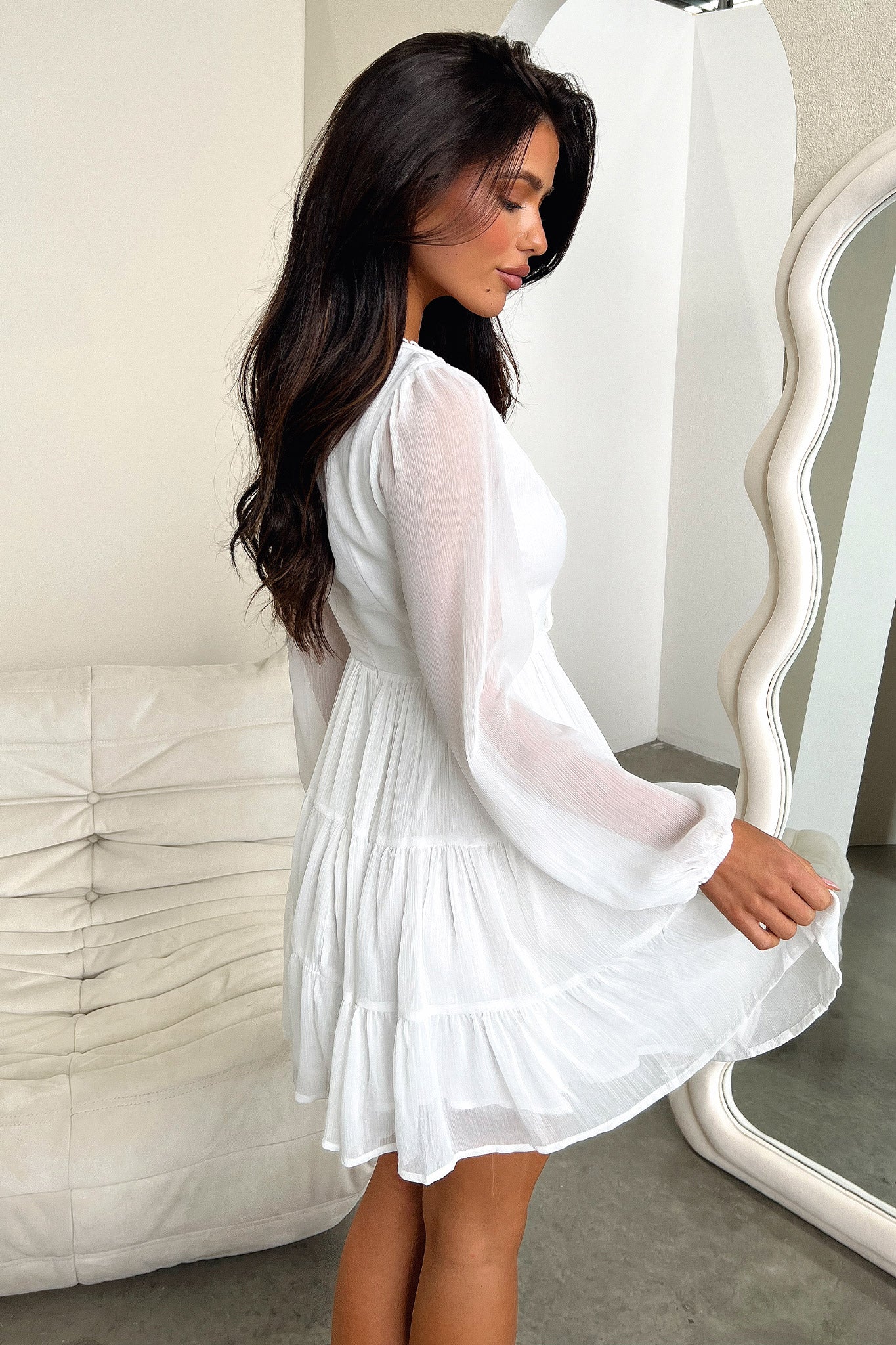Lexie Long Sleeve Dress - White - XNAUWBI