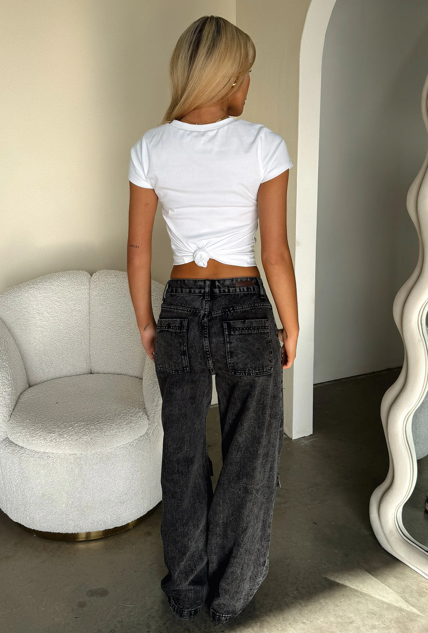 Adalia Mid Rise Wide Leg Jeans - Black Acid Wash - XNAUWBI