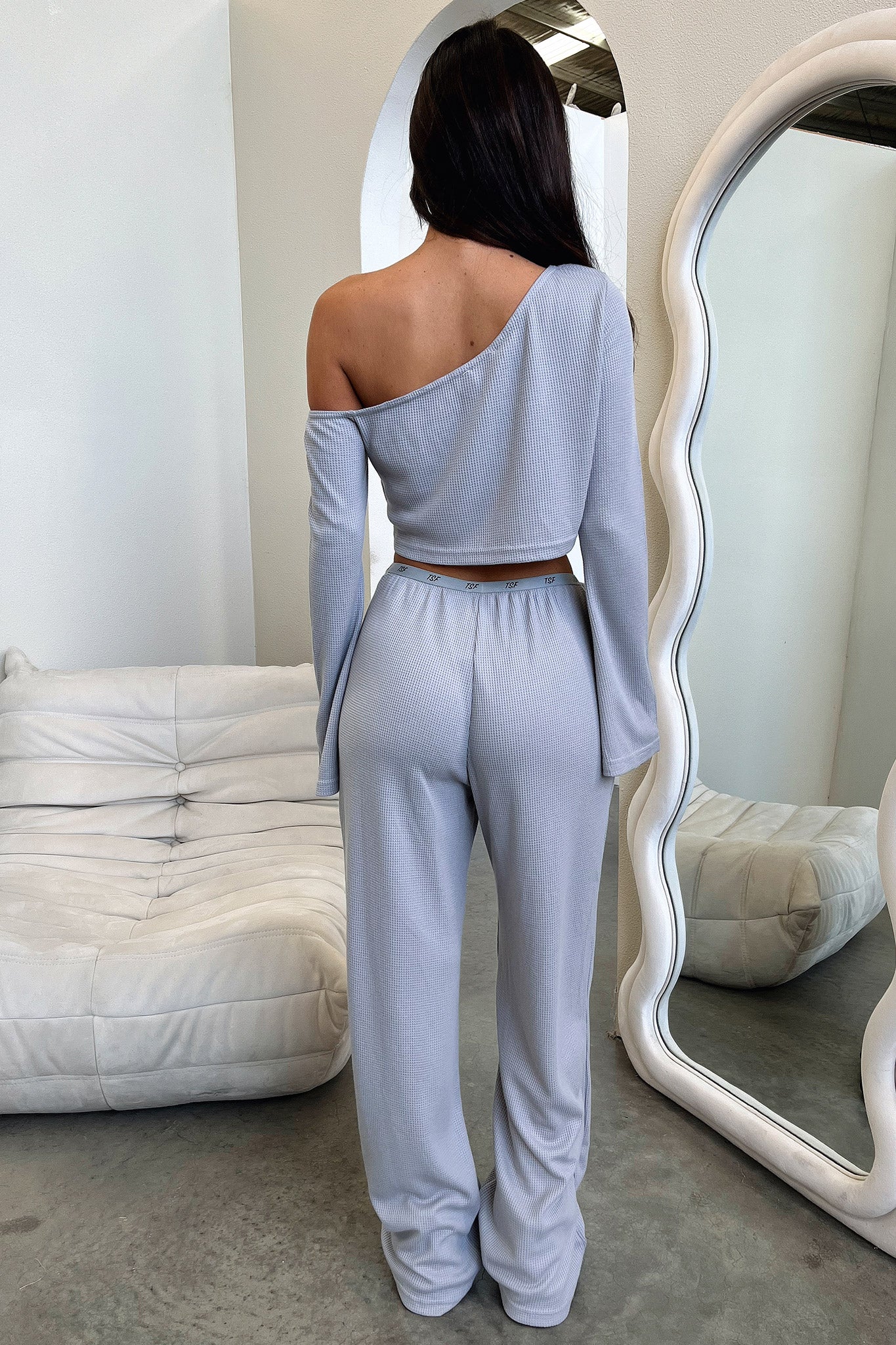 Dana Off Shoulder Long Sleeve Crop - Grey - XNAUWBI