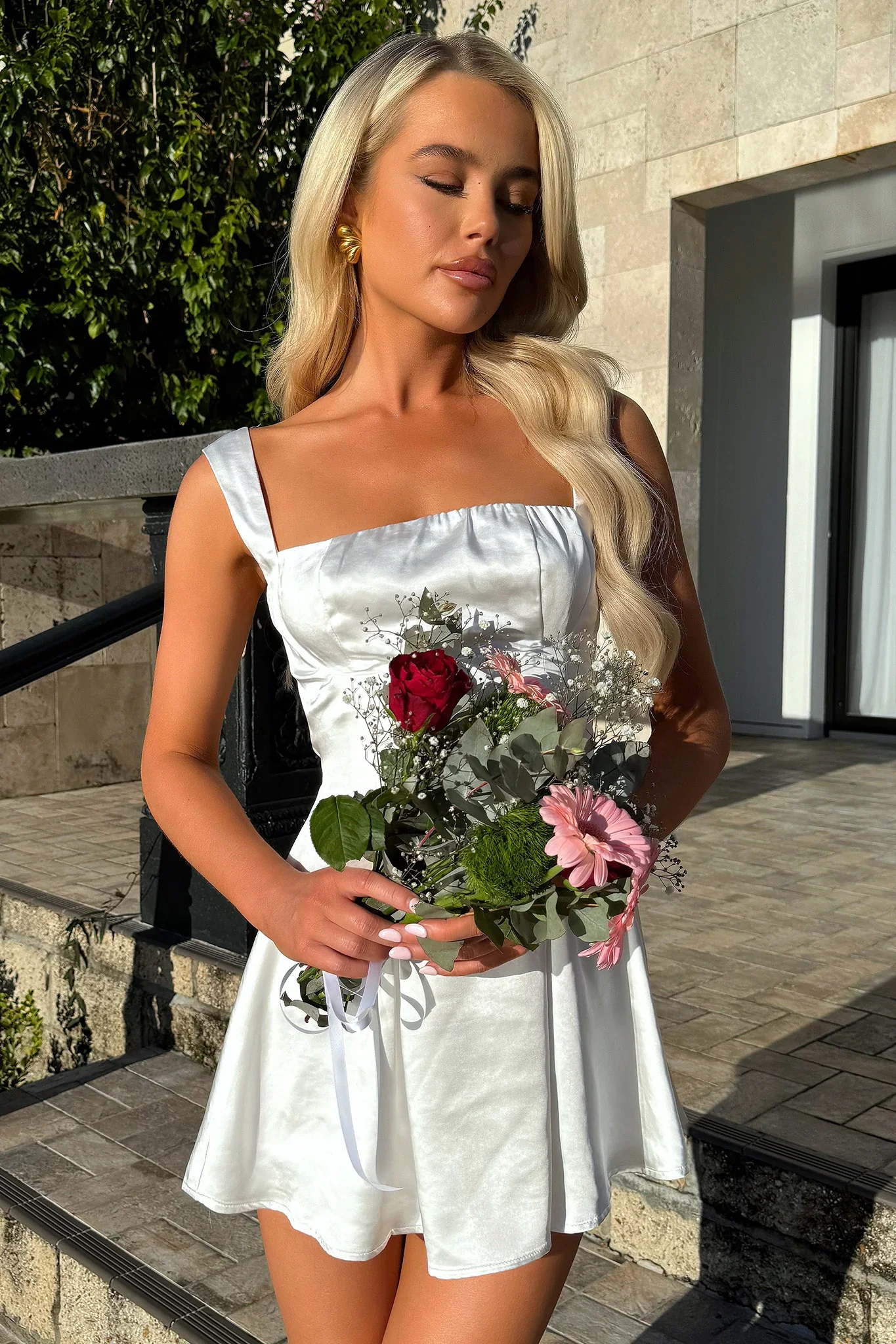 Edina Satin Mini Dress - White - XNAUWBI