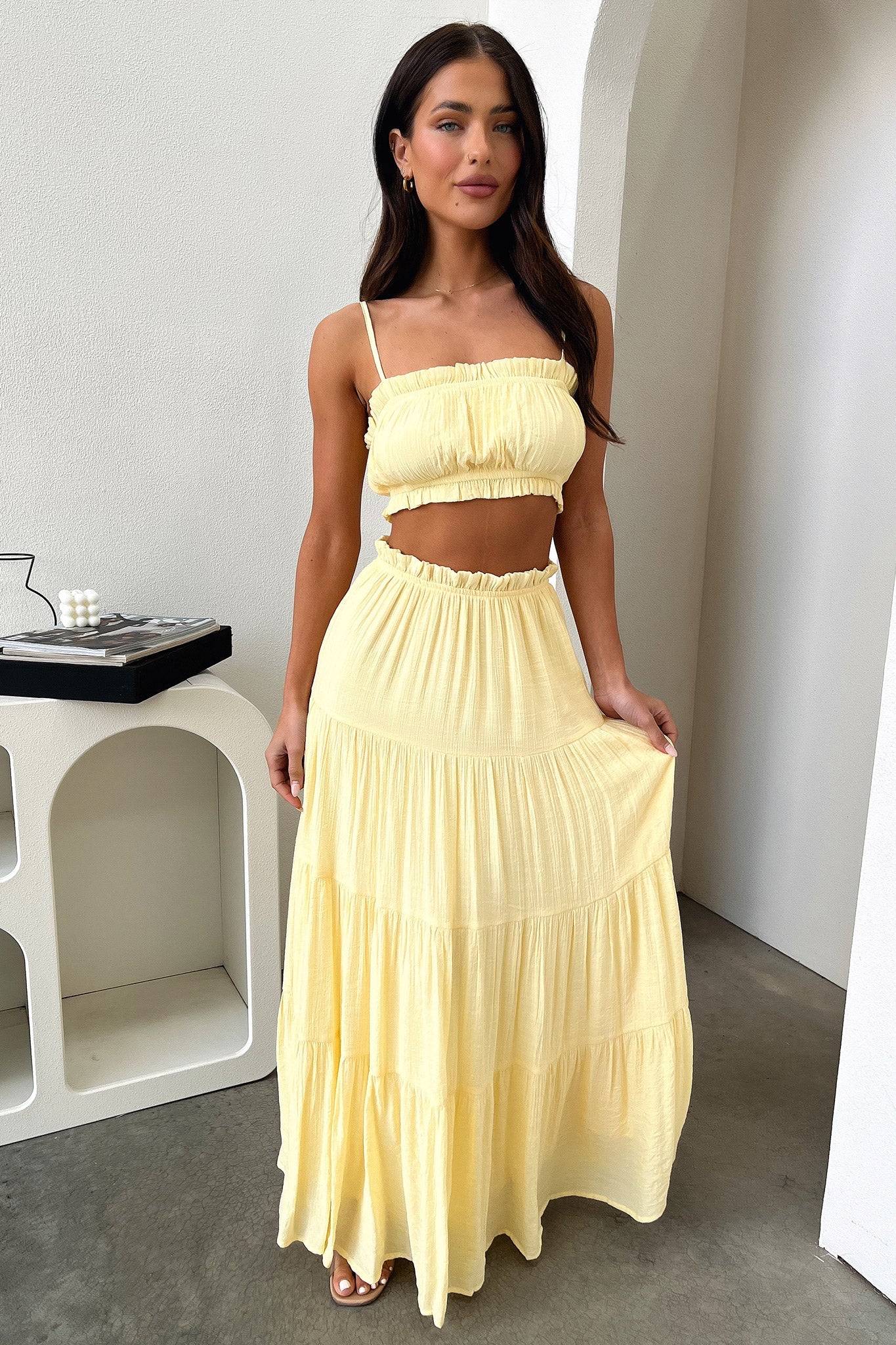 Selina Tiered Maxi Skirt - Yellow - XNAUWBI