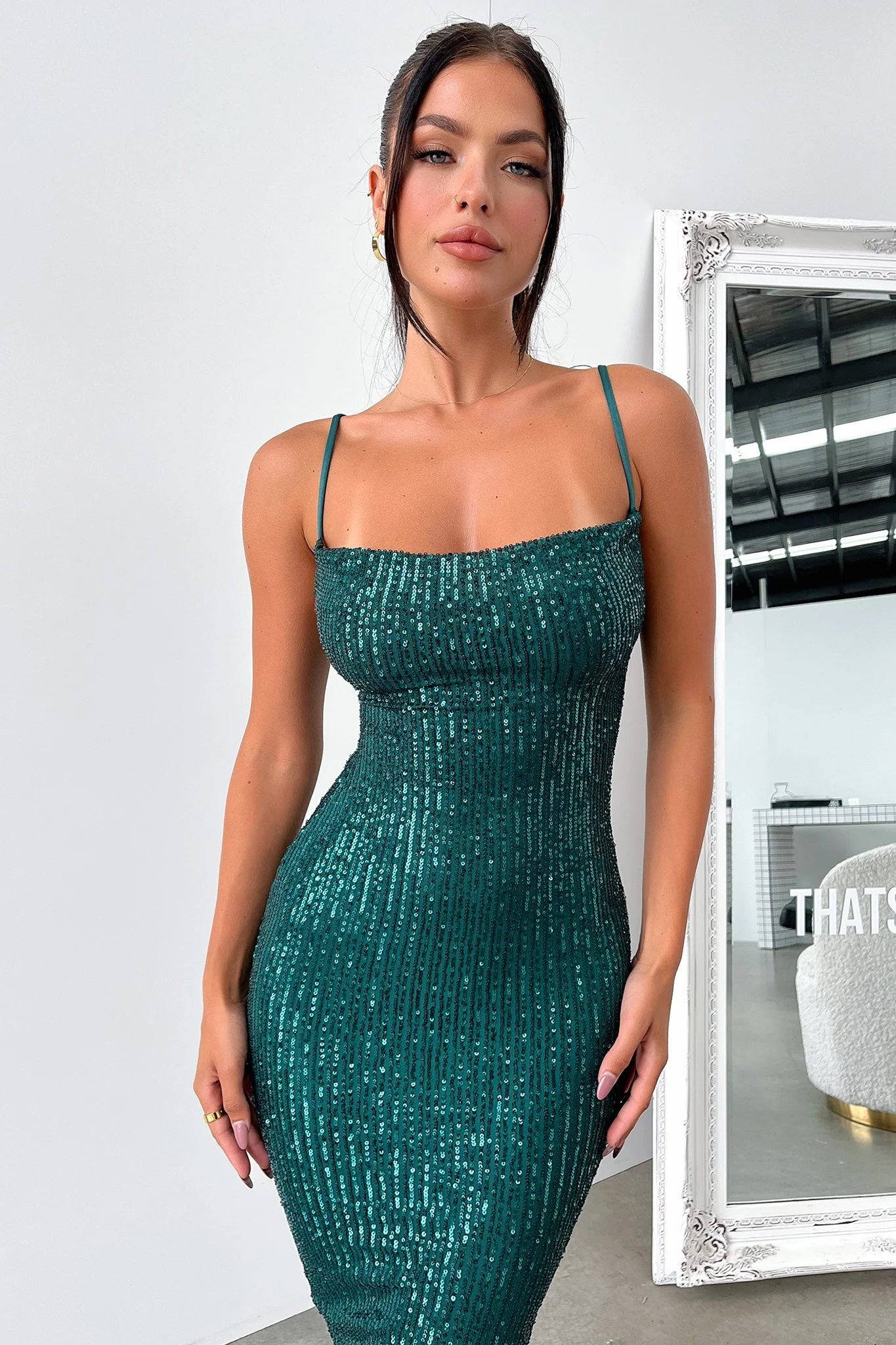 Brylee Midi Dress - Emerald Sequin - XNAUWBI