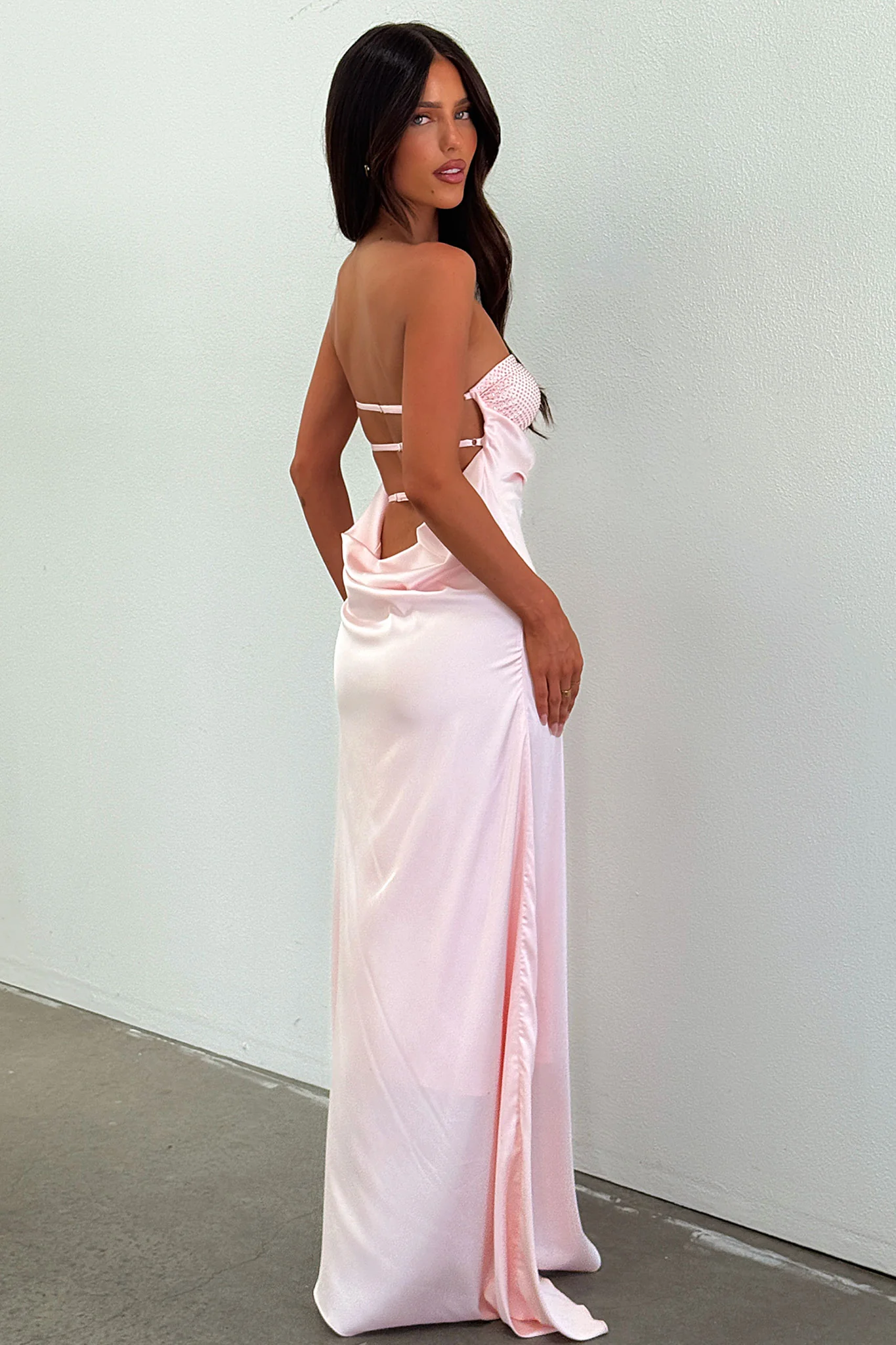 Thora Strapless Satin Maxi Dress - Baby Pink - XNAUWBI