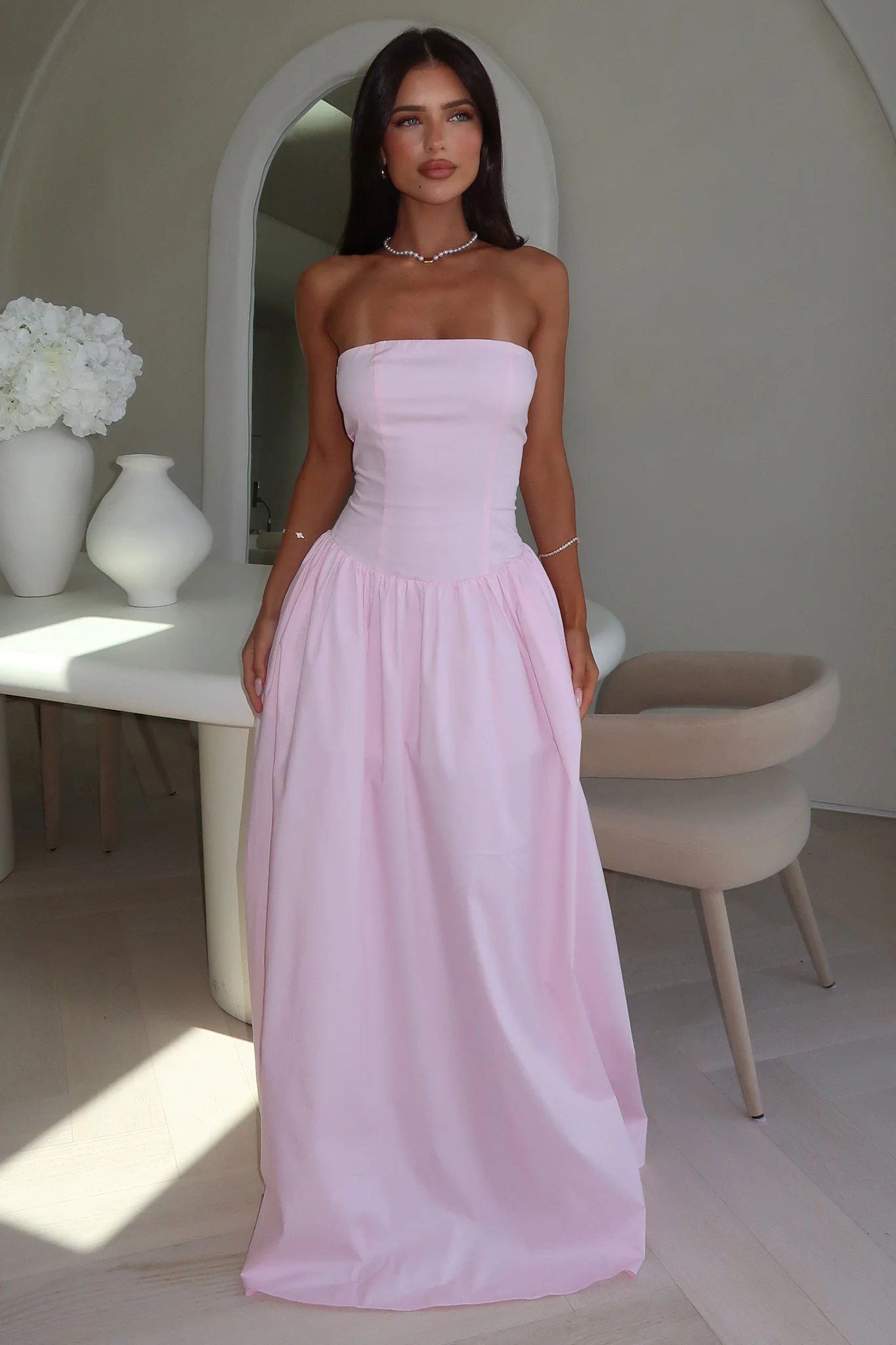 Iridessa Strapless Maxi Dress - Baby Pink - XNAUWBI