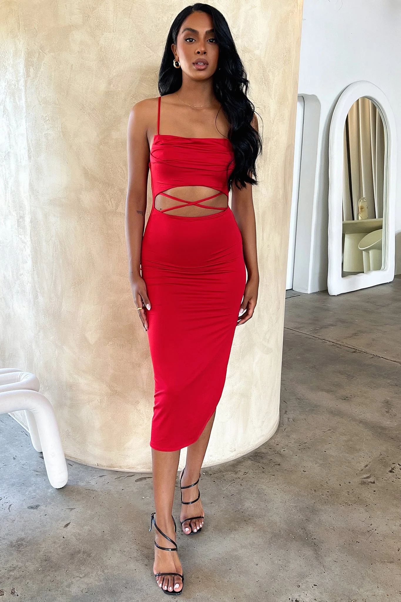 Releck Midi Dress - Red - XNAUWBI