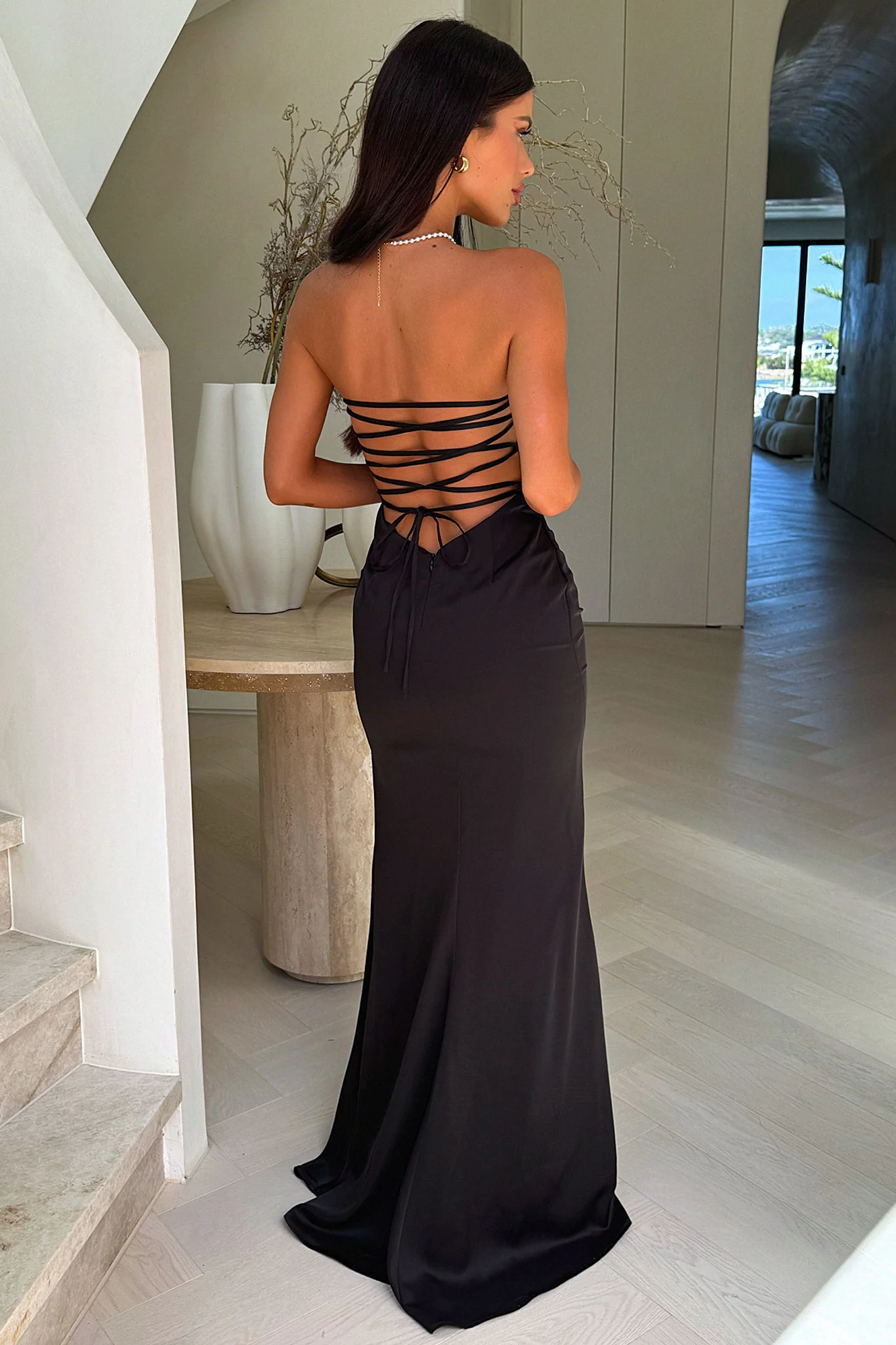 Ophelia Strapless Embellished Satin Maxi Dress - Black - XNAUWBI