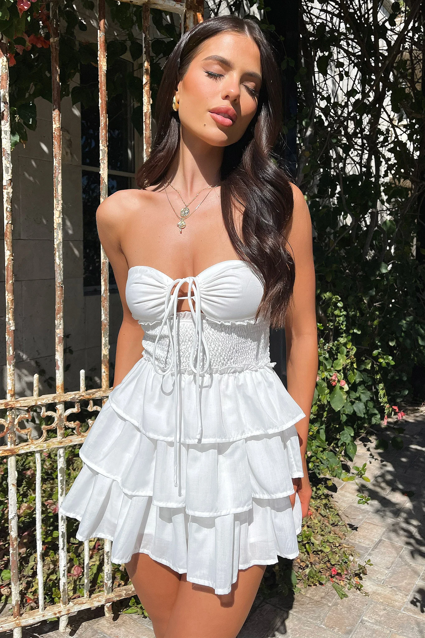 Janine Strapless Tiered Mini Dress - White - XNAUWBI