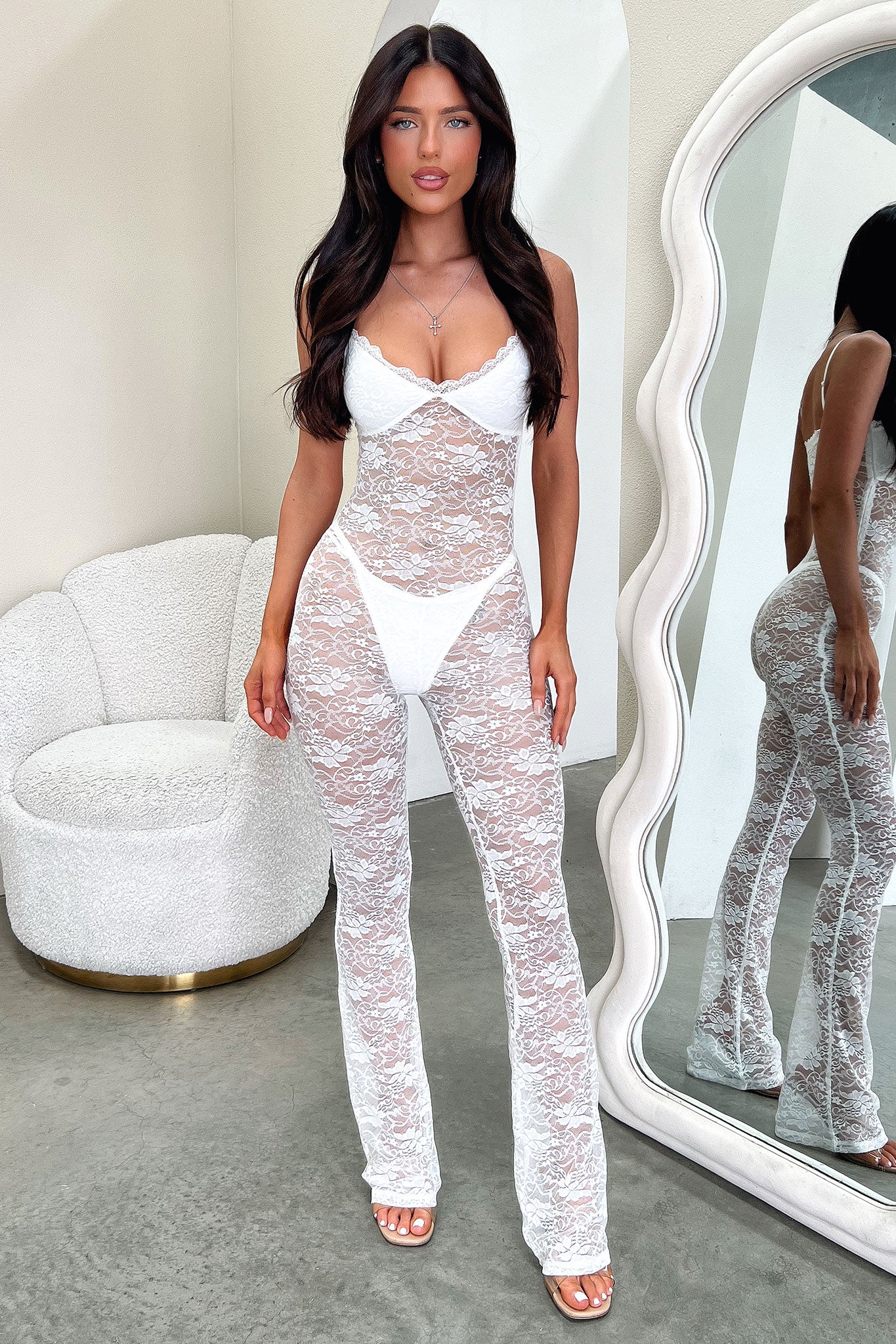Luisa Lace Jumpsuit - White - XNAUWBI