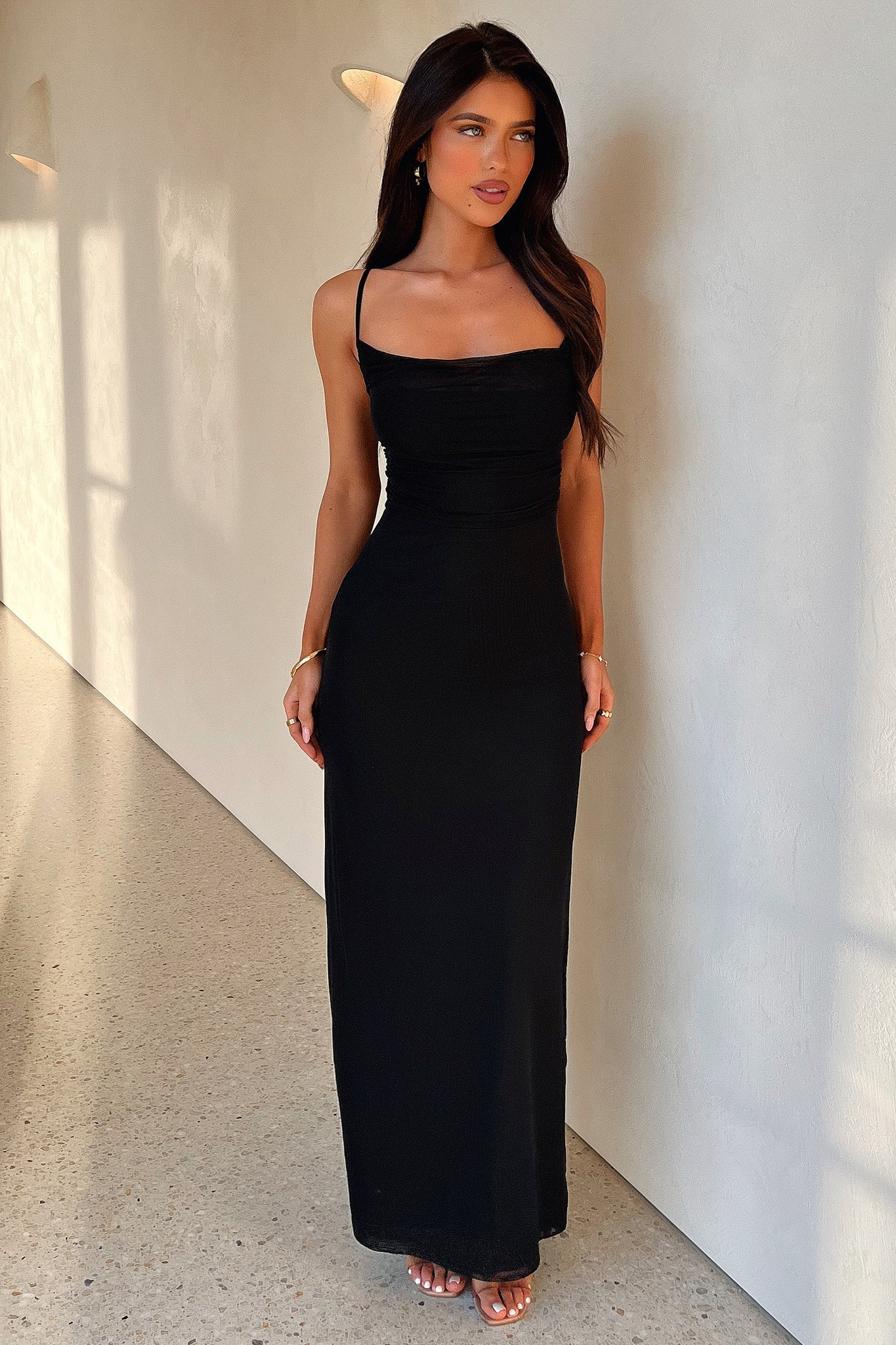 Nadine Lace-Up Back Maxi Dress - Black - XNAUWBI