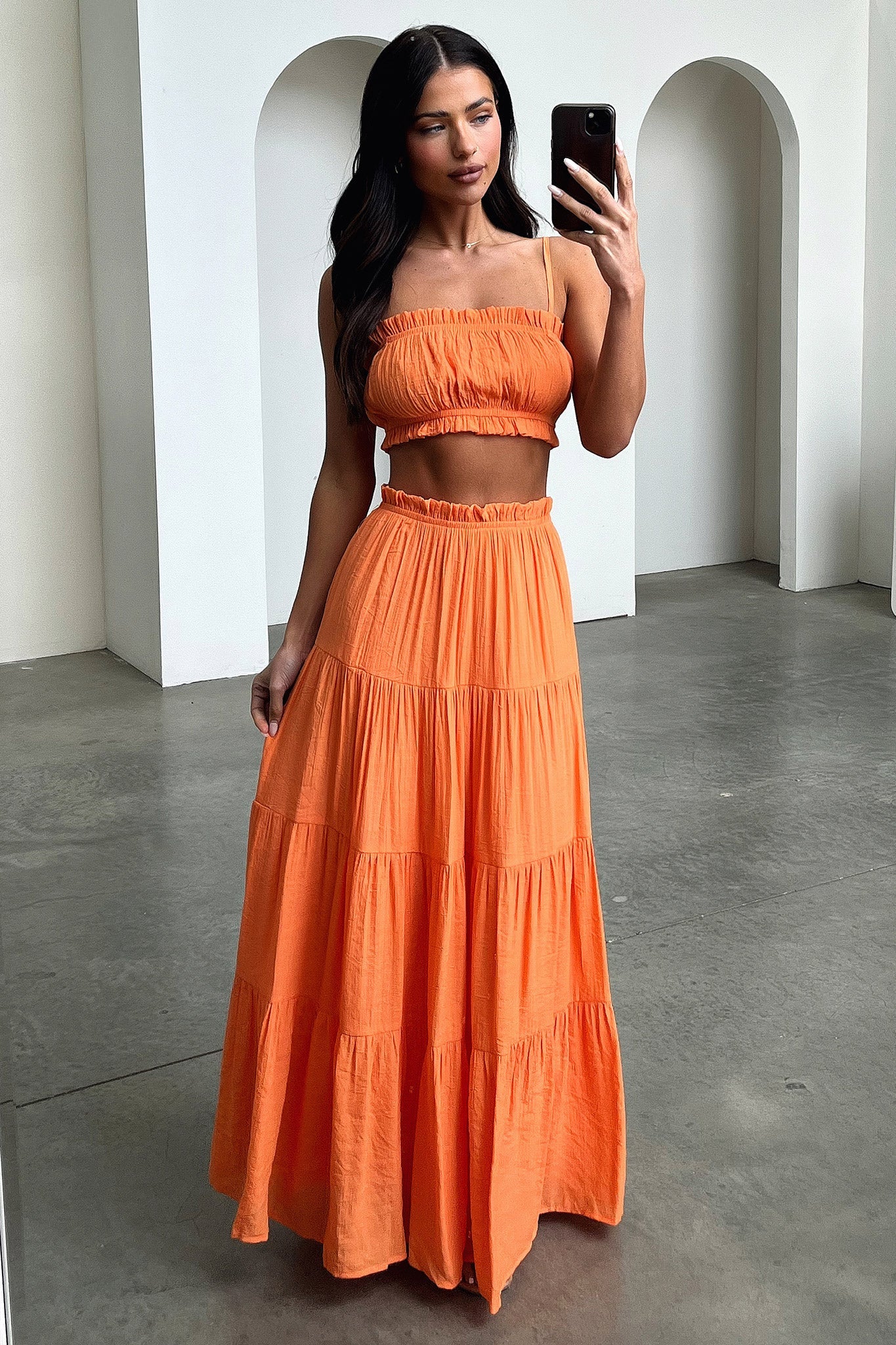 Selina Tiered Maxi Skirt - Orange - XNAUWBI