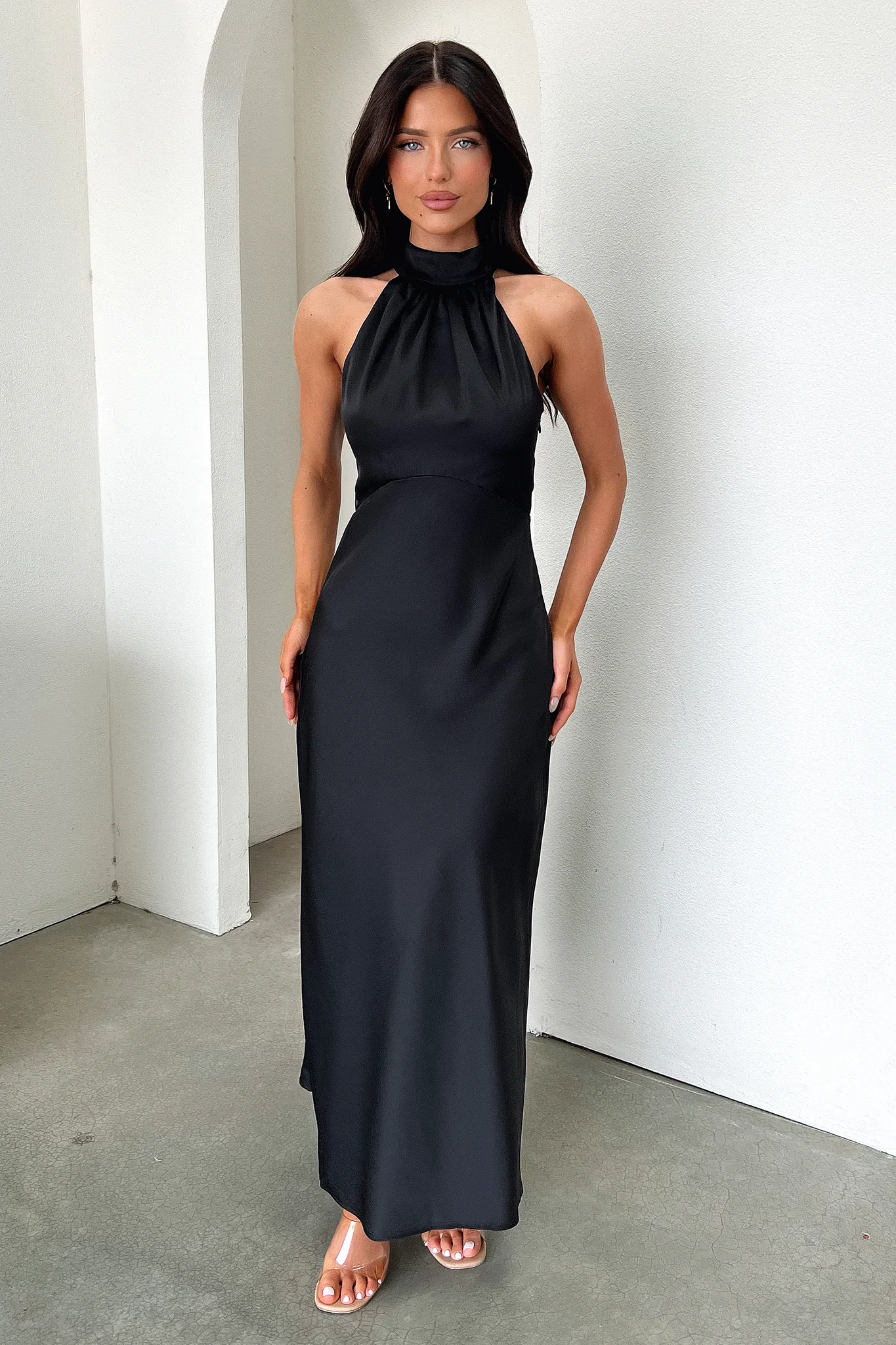 Daphne High Neck Maxi Dress - Black - XNAUWBI