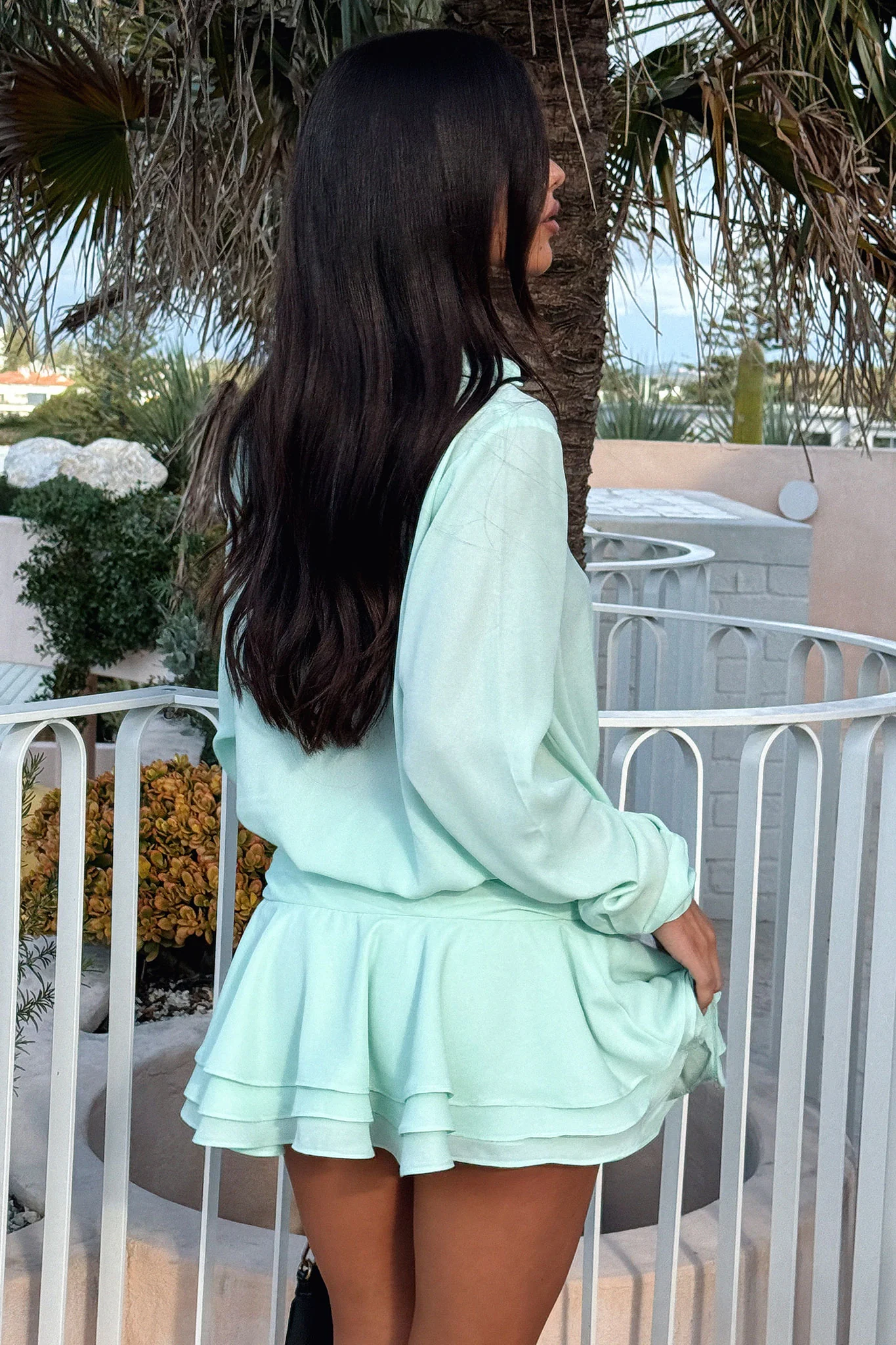 Naples Long Sleeve Mini Dress - Aqua - XNAUWBI