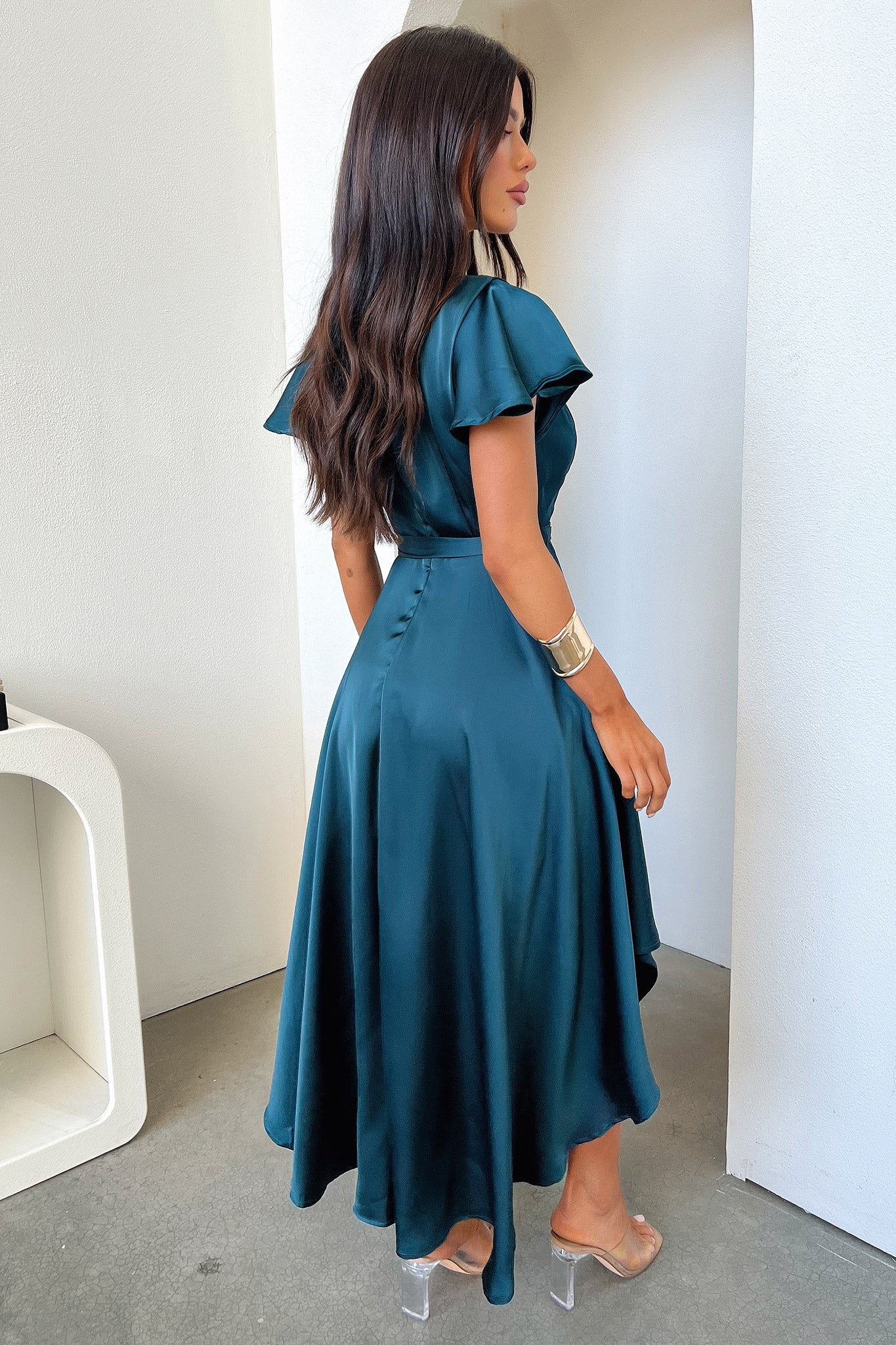Amelia Satin Midi Dress - Emerald - XNAUWBI