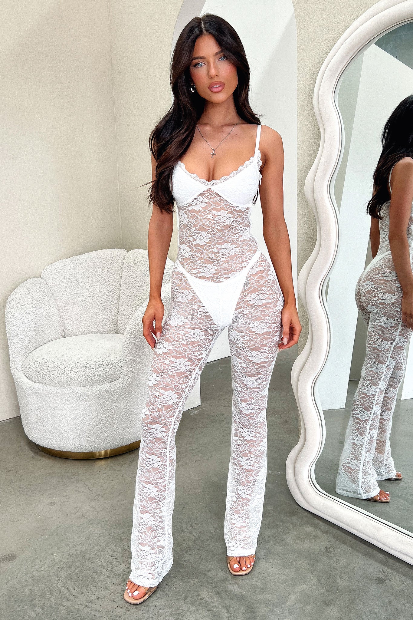 Luisa Lace Jumpsuit - White - XNAUWBI