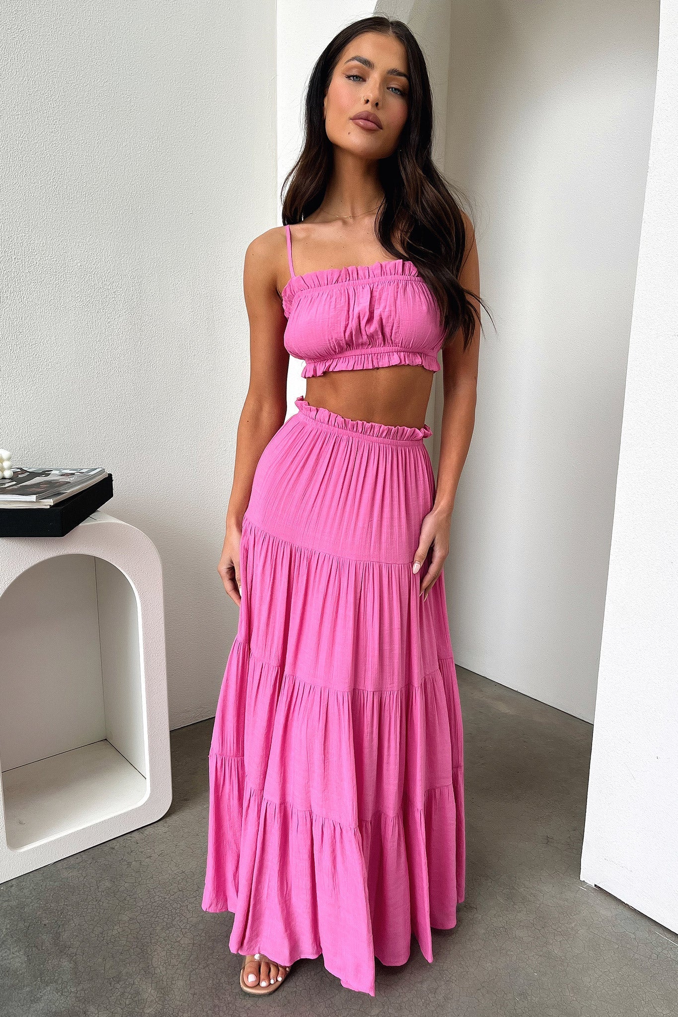 Selina Tiered Maxi Skirt - Pink - XNAUWBI