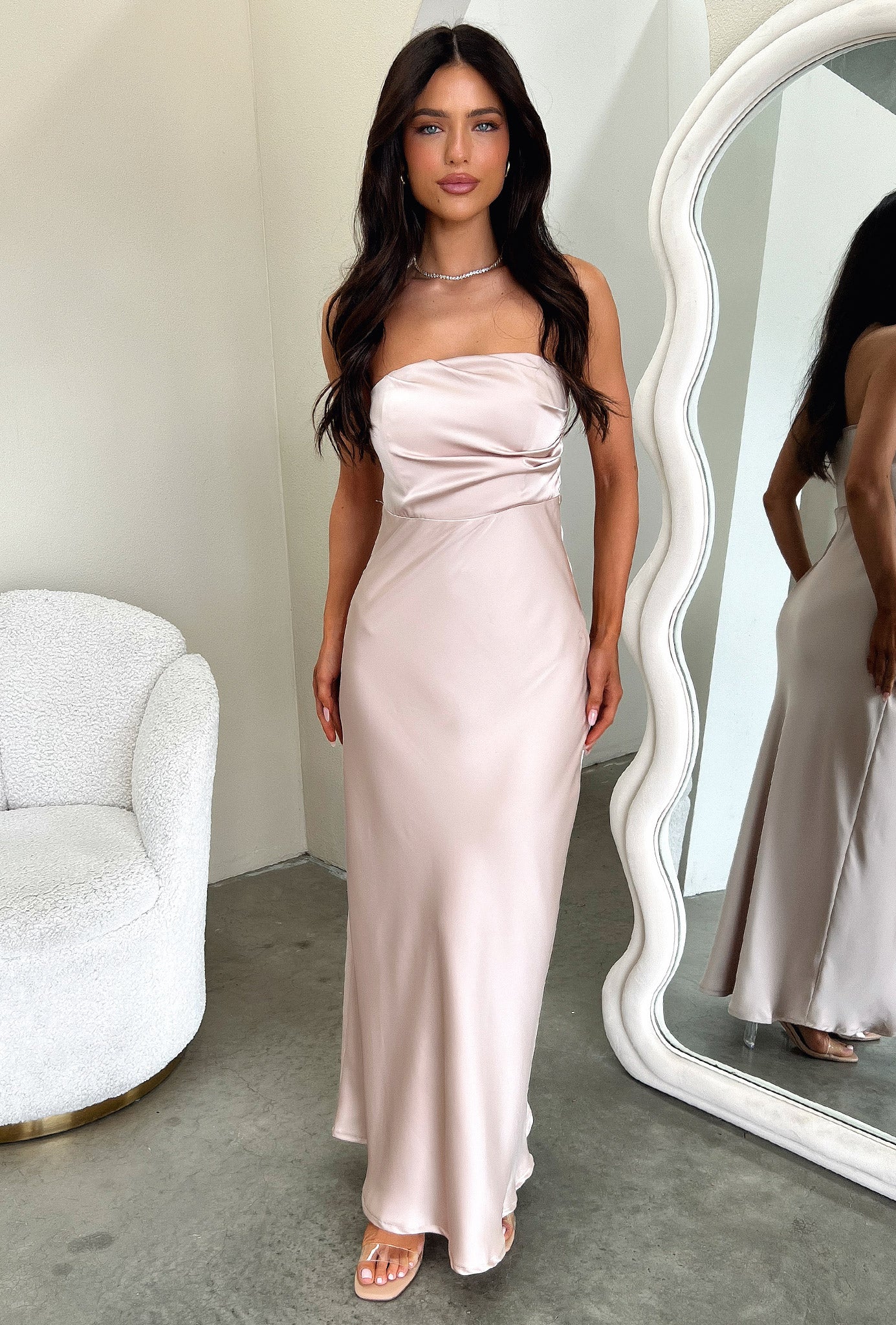 Elio Strapless Satin Maxi Dress - Champagne - XNAUWBI