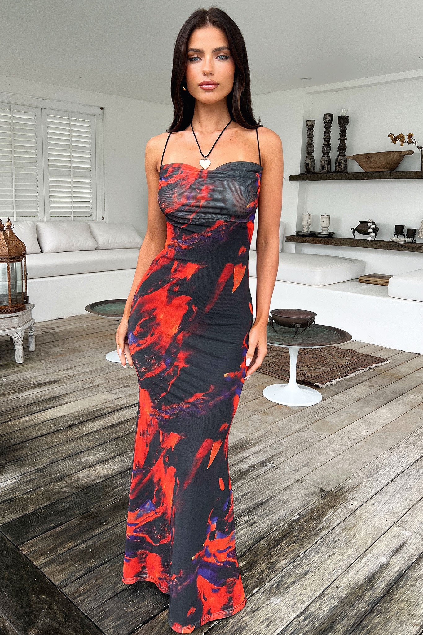 Barb Mesh Maxi Dress - Black/Red - XNAUWBI