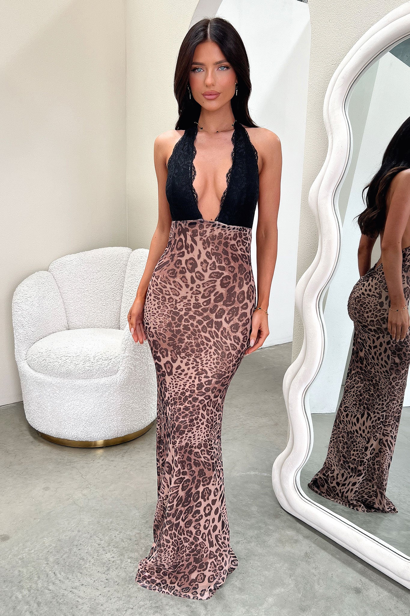 Whittaker Lace Bust Maxi Dress - Leopard - XNAUWBI