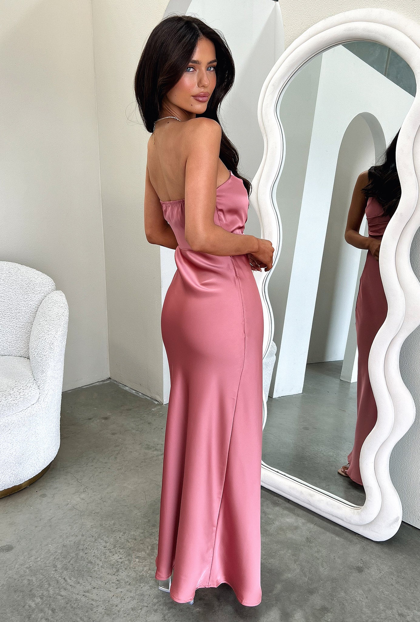 Elio Strapless Satin Maxi Dress - Rose - XNAUWBI