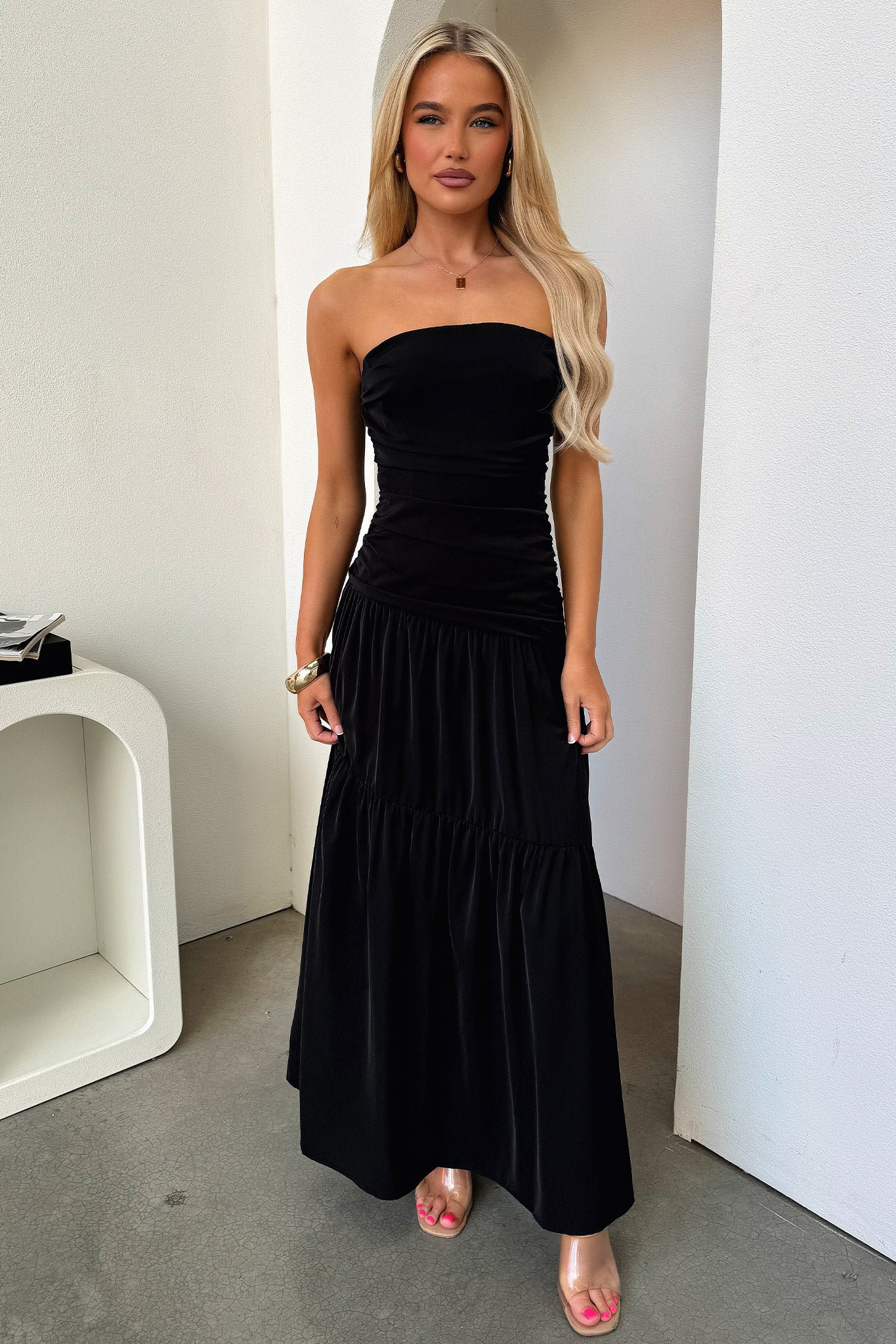 Charlotte Strapless Maxi Dress - Black - XNAUWBI
