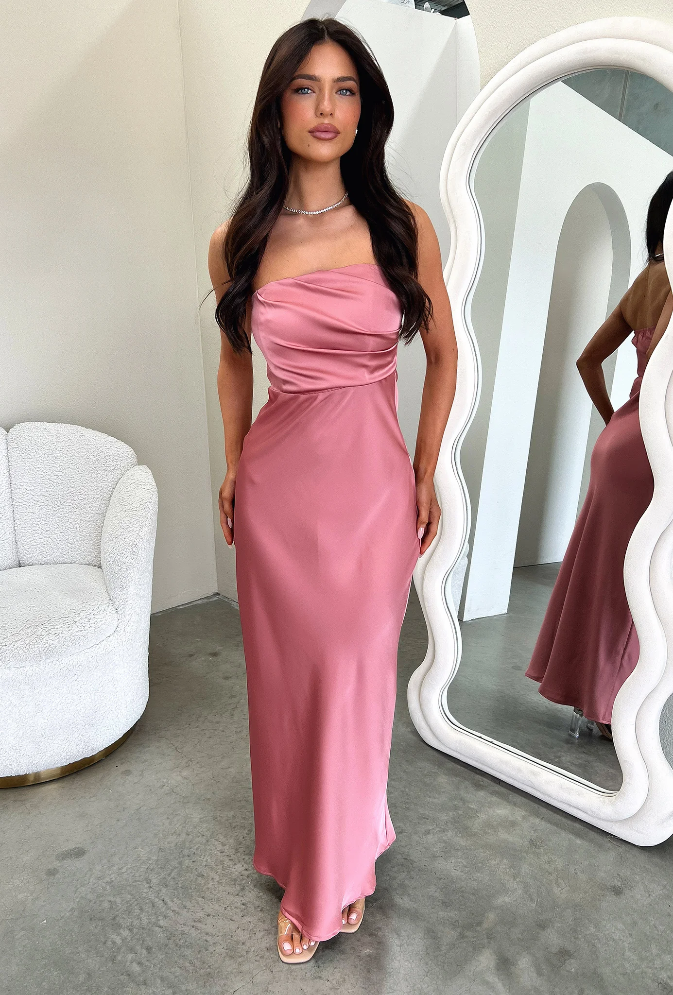Elio Strapless Satin Maxi Dress - Rose - XNAUWBI