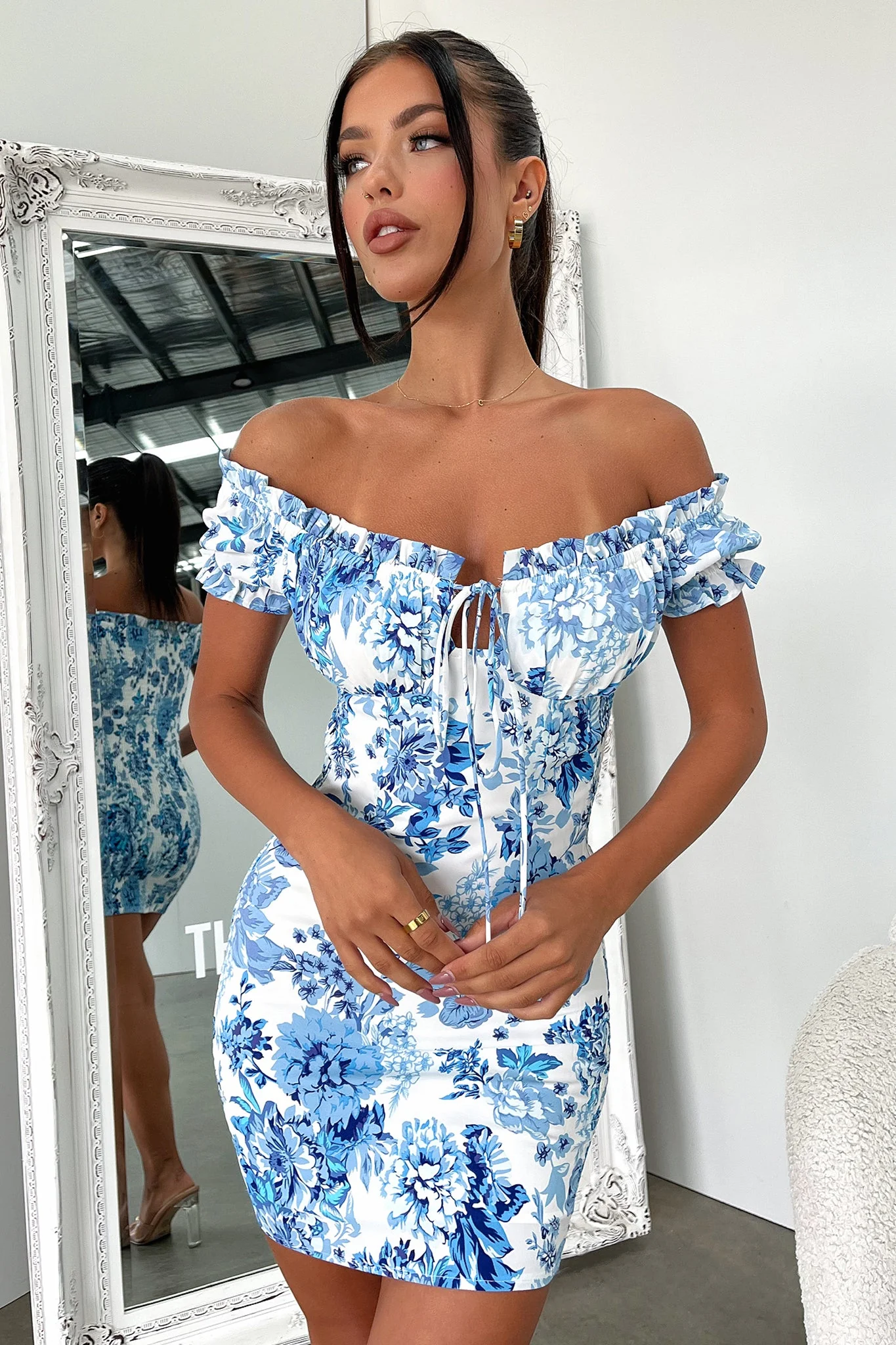 Maisie Dress - Blue/White Floral - XNAUWBI