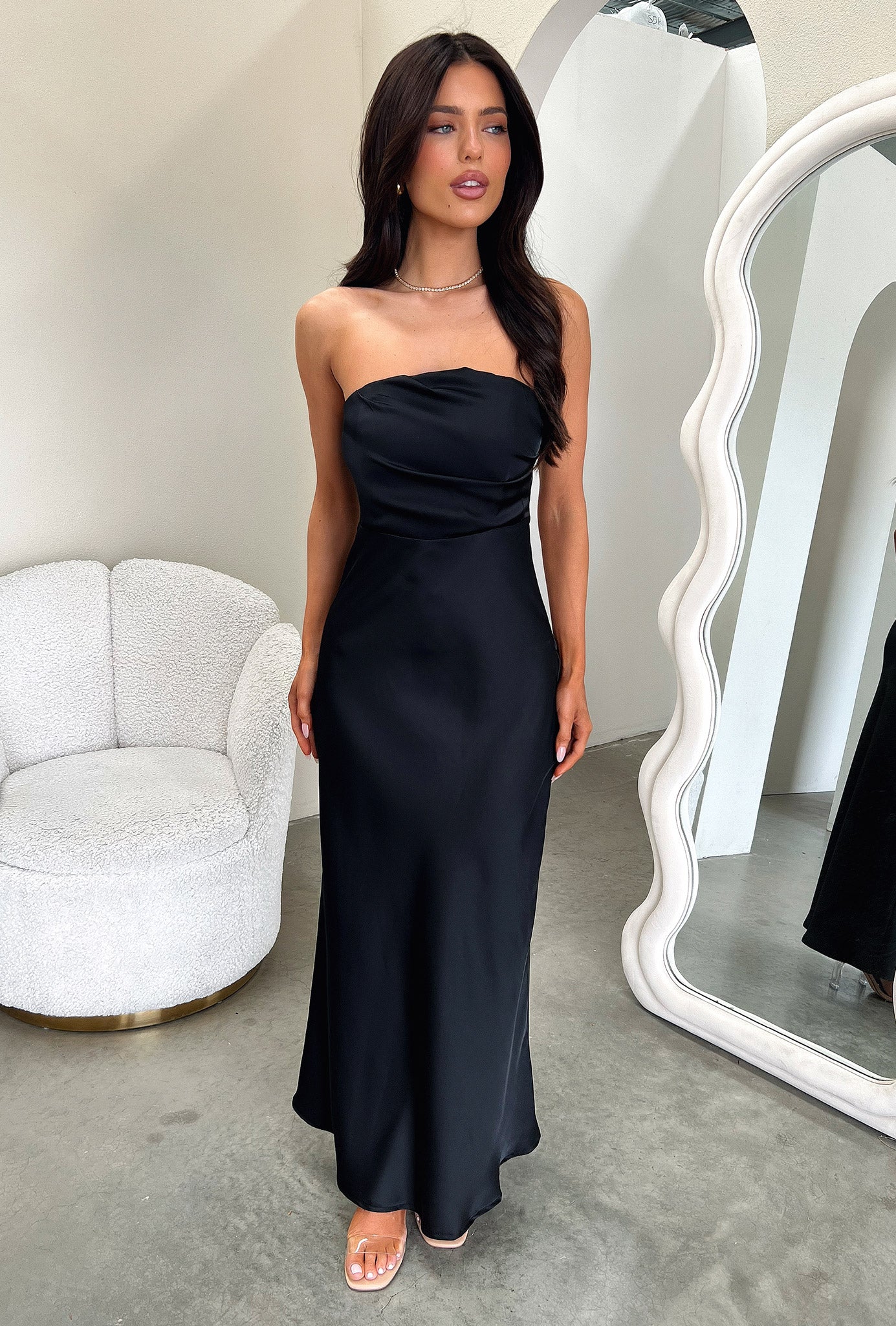 Elio Strapless Satin Maxi Dress - Black - XNAUWBI
