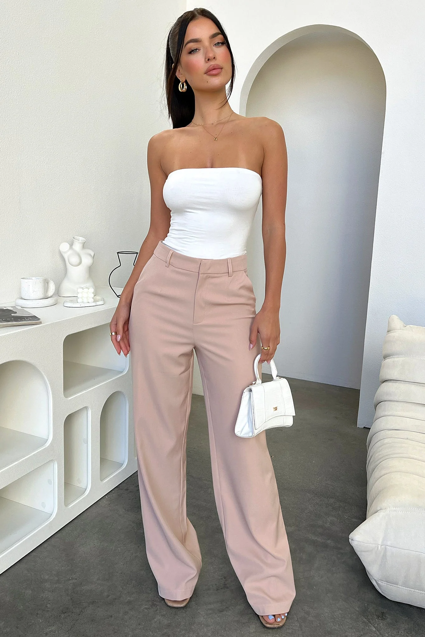 Alaric High Rise Pants - Beige - XNAUWBI