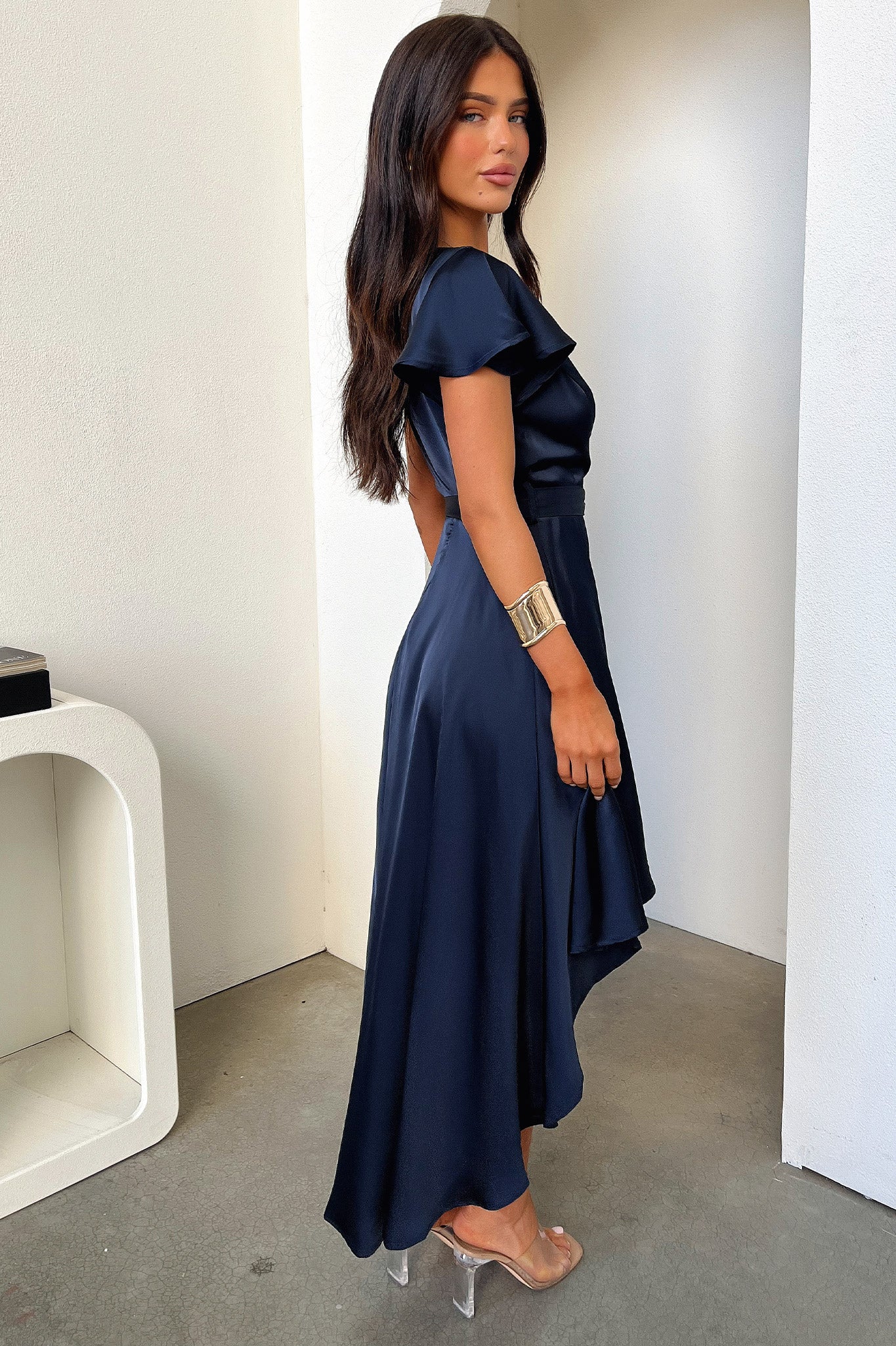 Amelia Satin Midi Dress - Navy - XNAUWBI