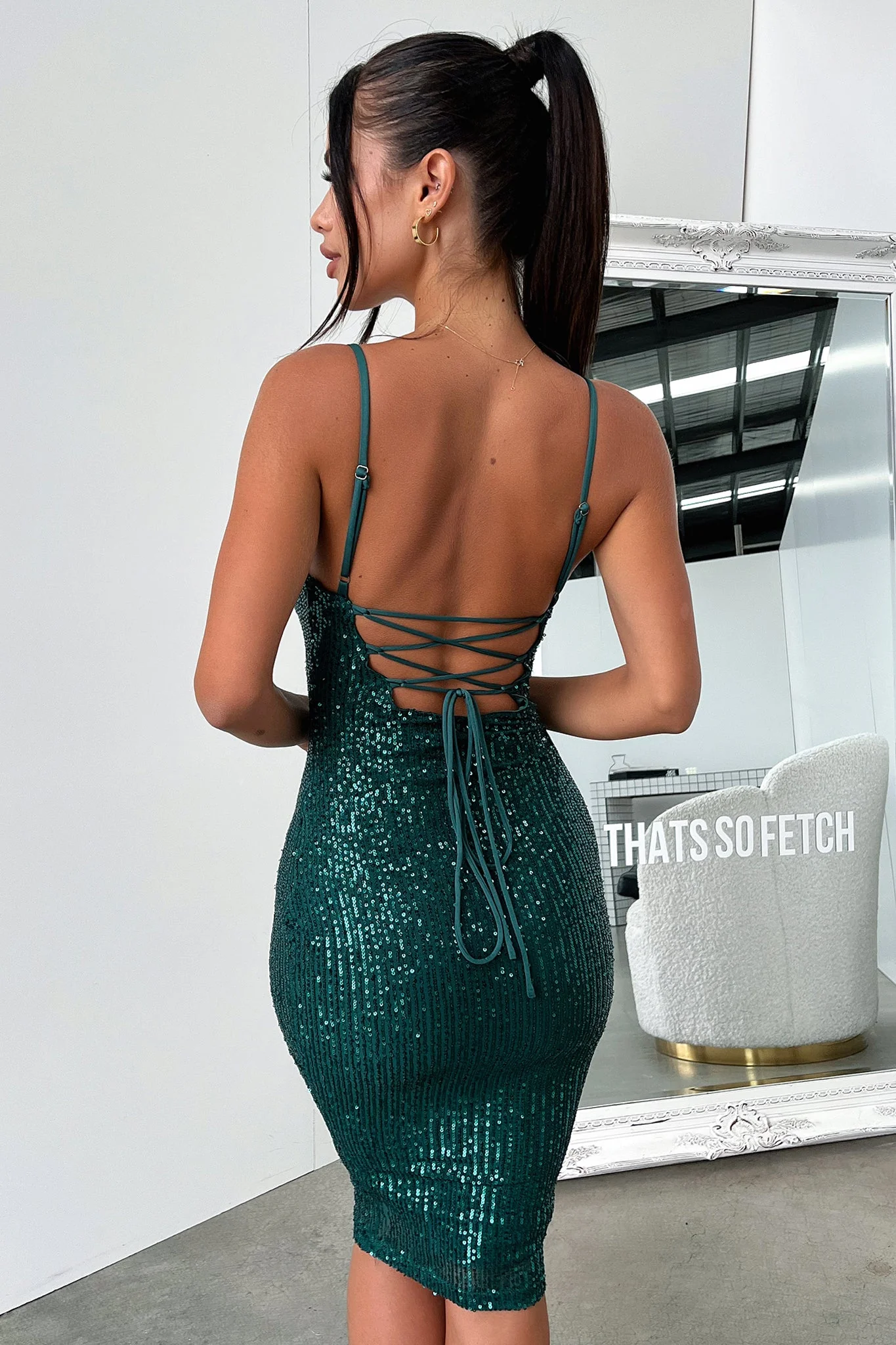 Brylee Midi Dress - Emerald Sequin - XNAUWBI