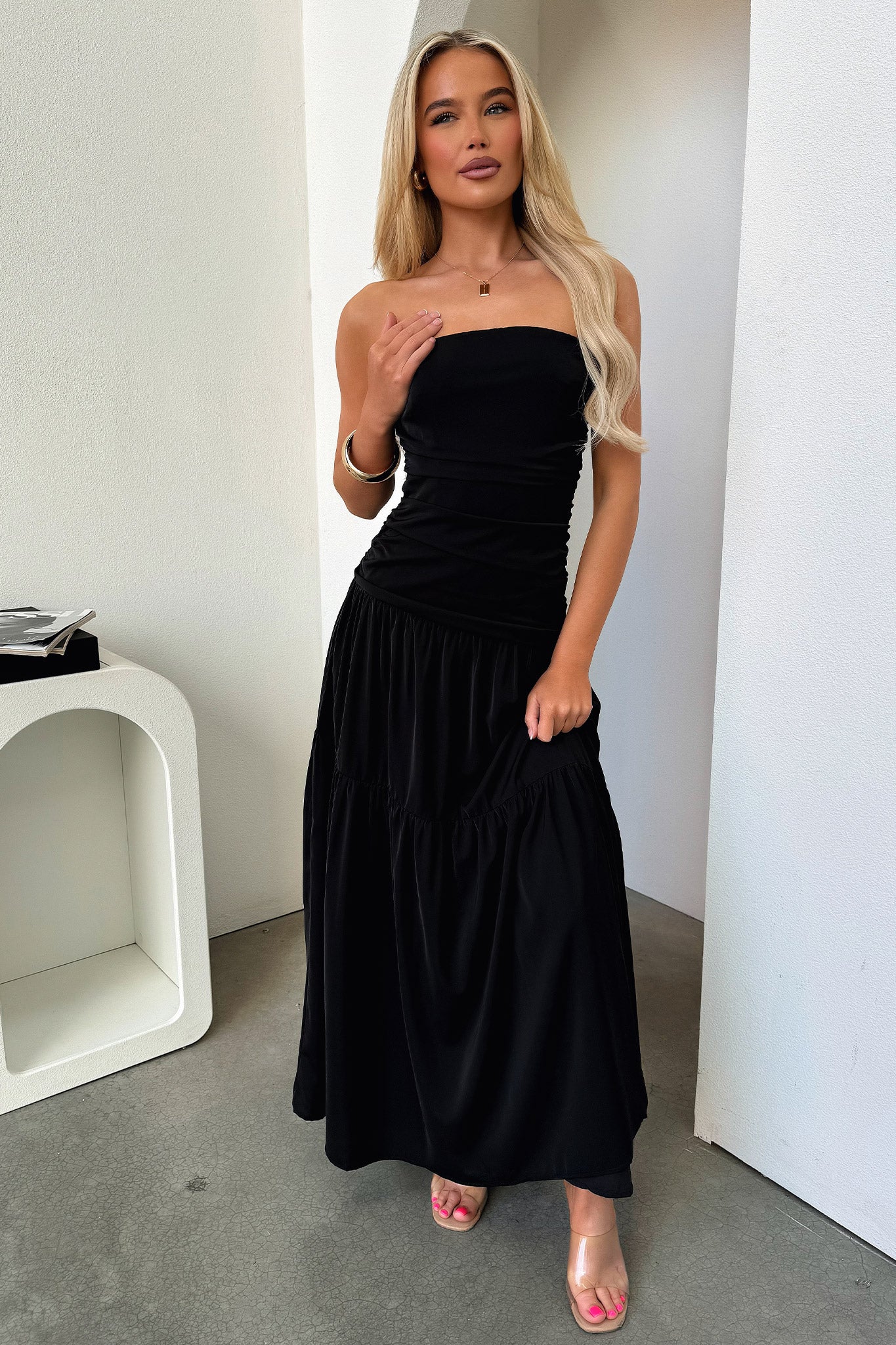 Charlotte Strapless Maxi Dress - Black - XNAUWBI