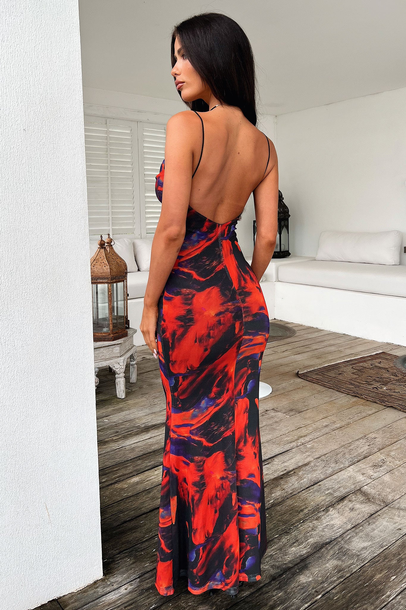 Barb Mesh Maxi Dress - Black/Red - XNAUWBI