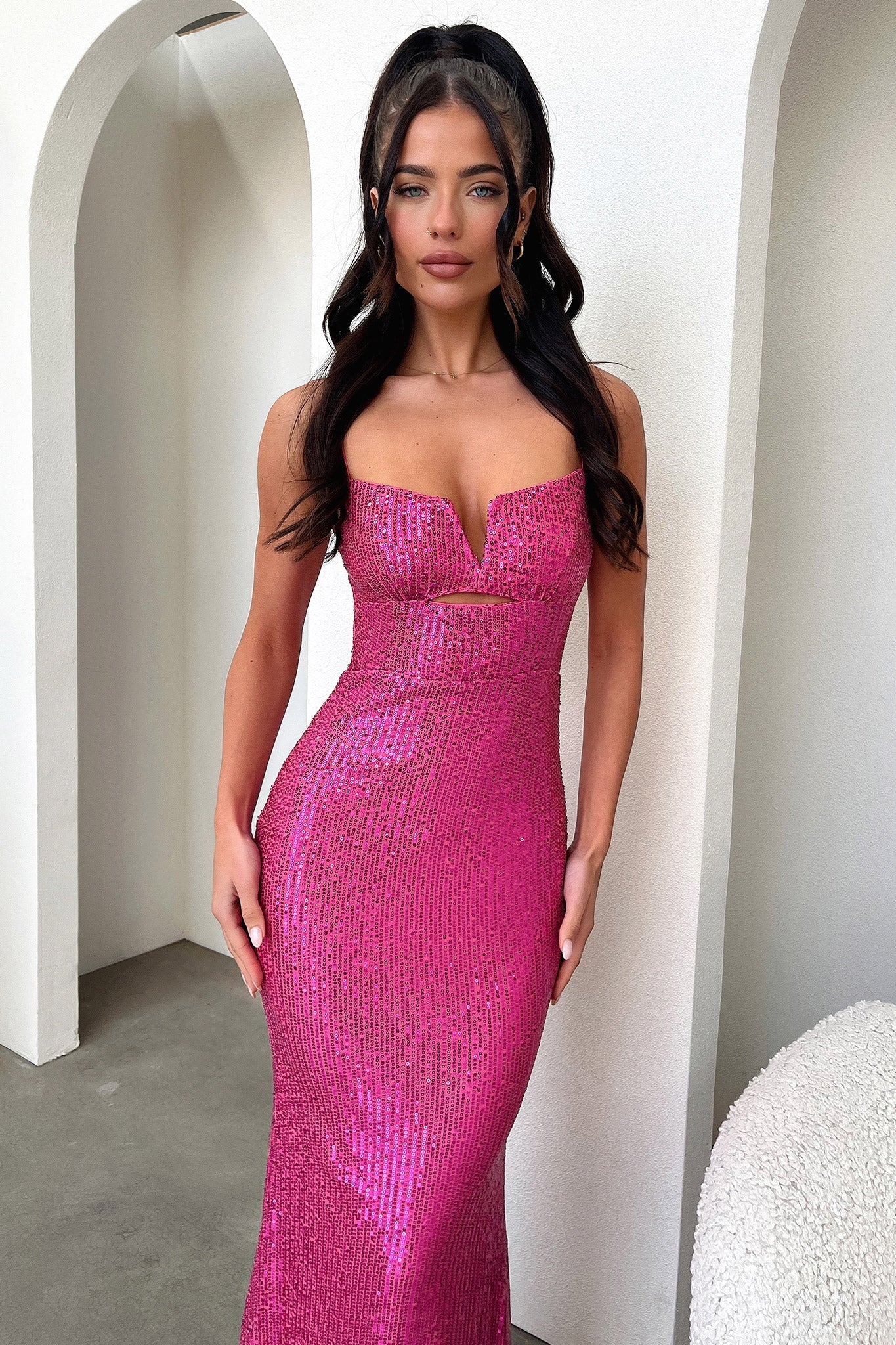 Bonnie Sequin Maxi Dress - Hot Pink - XNAUWBI