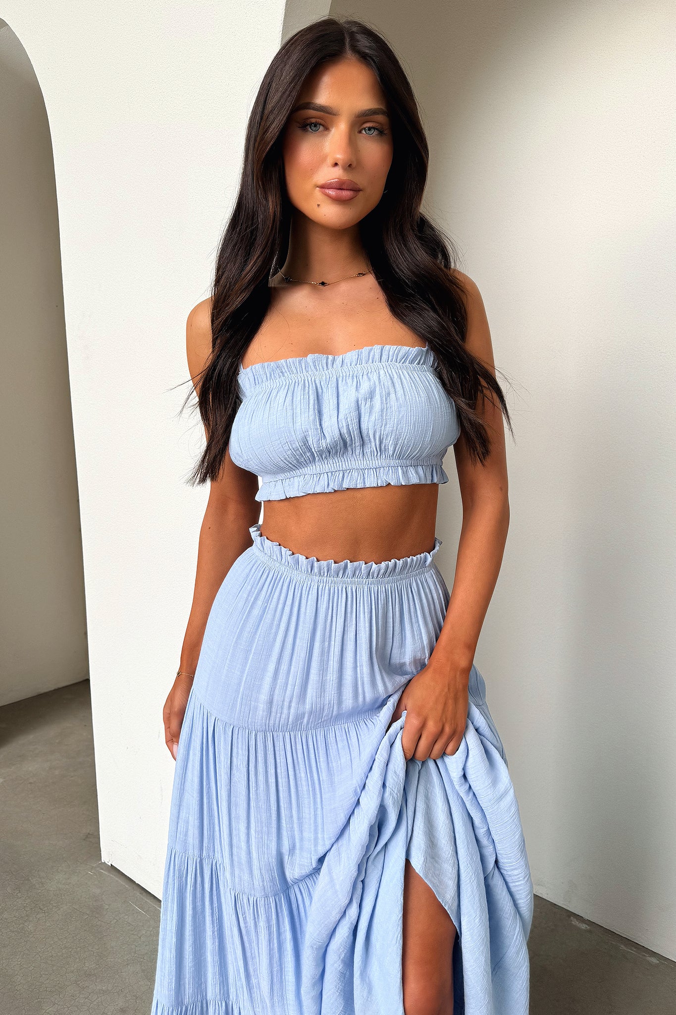 Selina Tiered Maxi Skirt - Blue - XNAUWBI