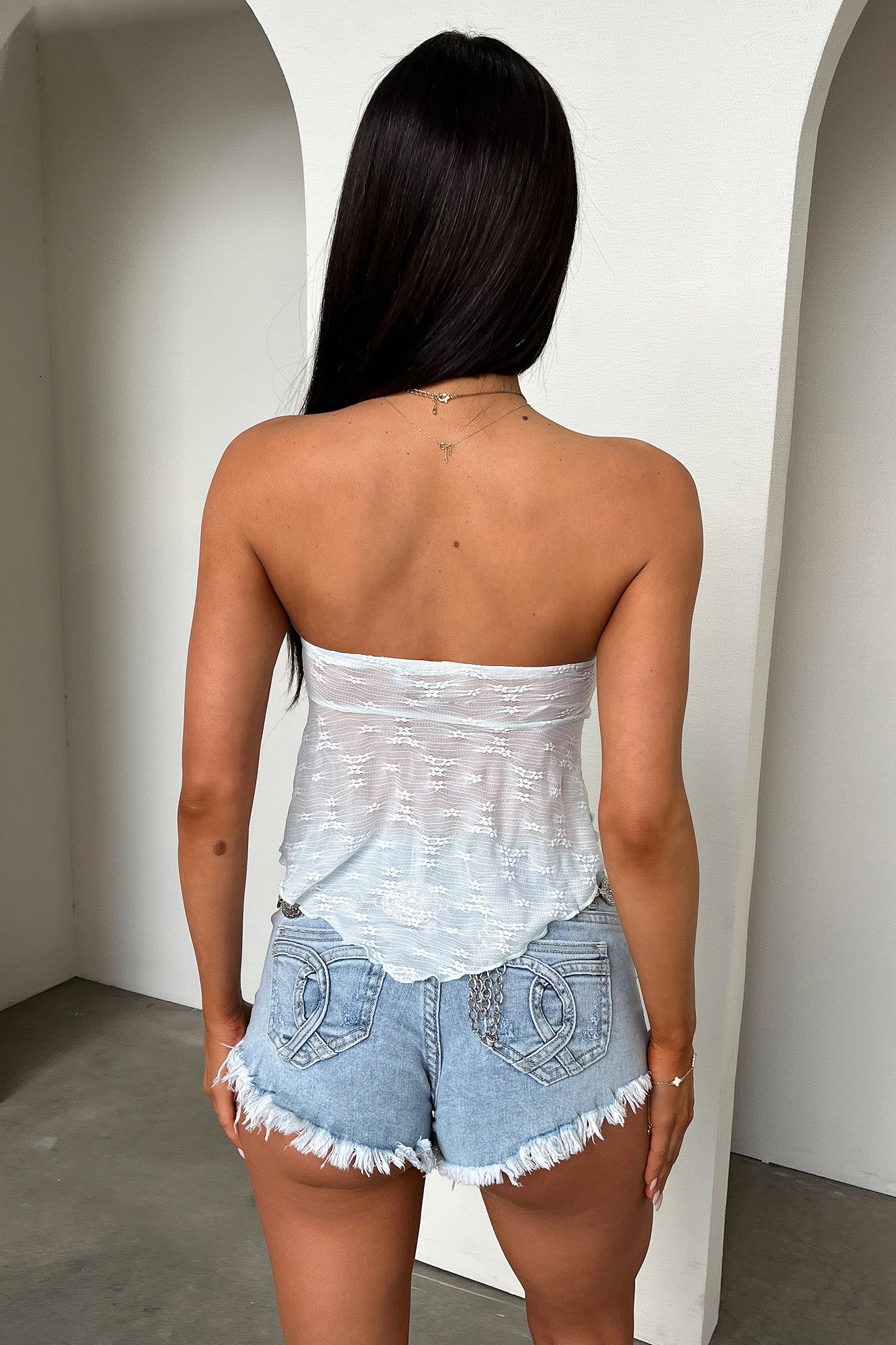 Alfonzo Strapless Tie Front Crop - Blue - XNAUWBI