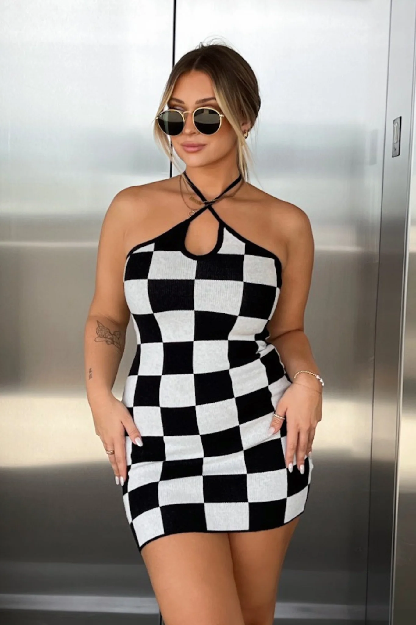 Pollen dress - Black/White Checkered - XNAUWBI