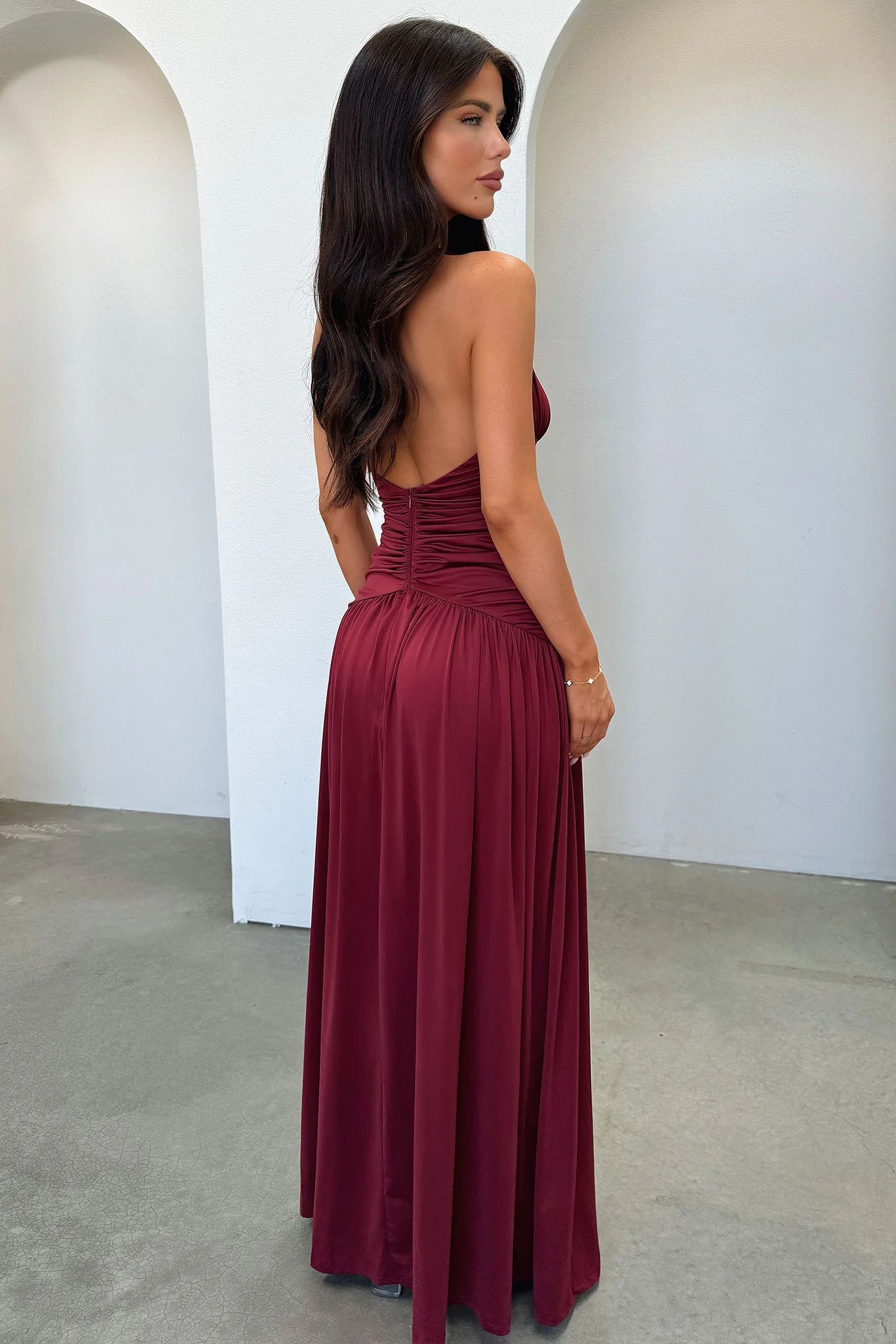 Ginevra Ruched Halter Maxi Dress - Burgundy - XNAUWBI