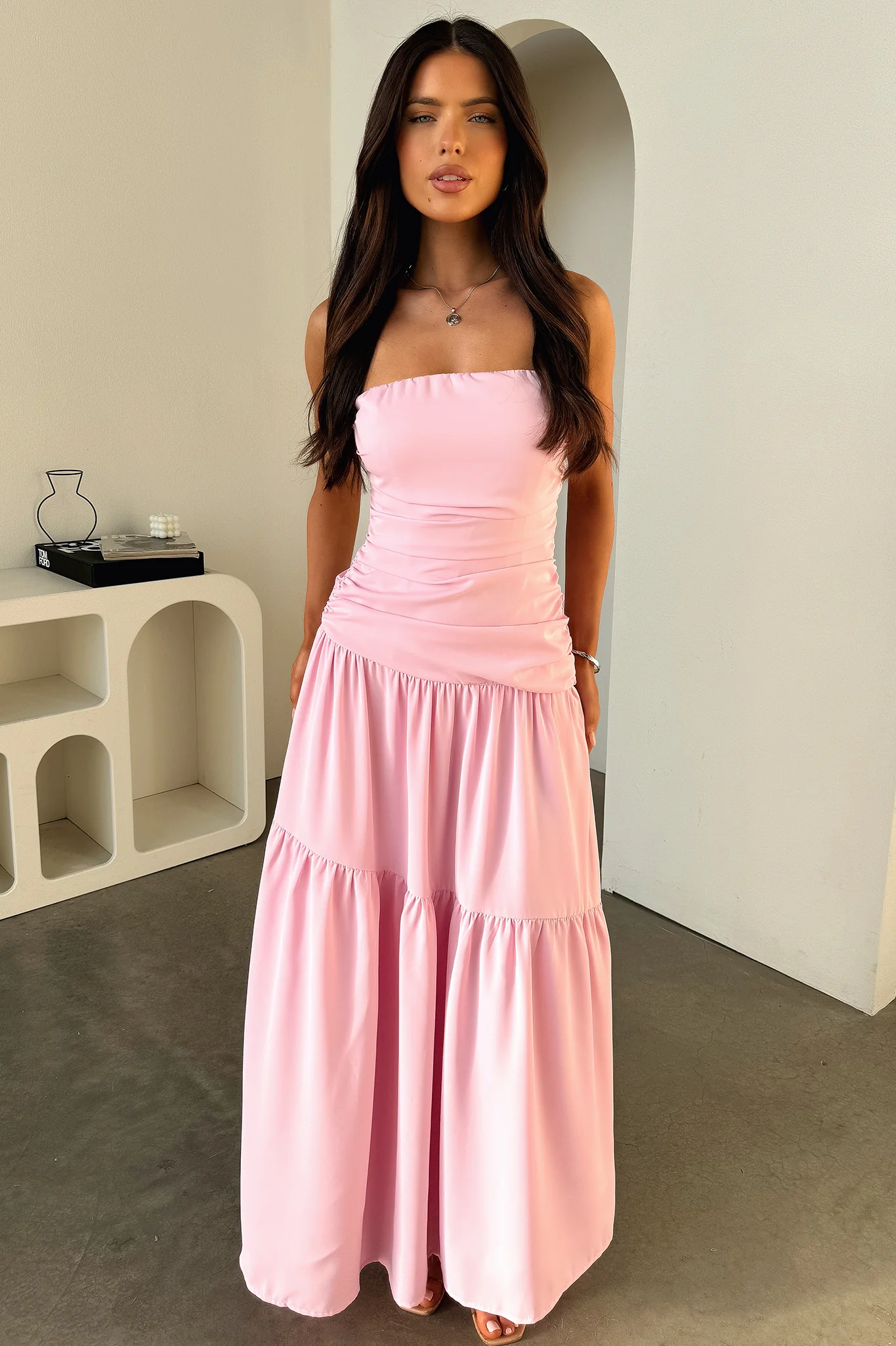 Charlotte Strapless Maxi Dress - Pink - XNAUWBI
