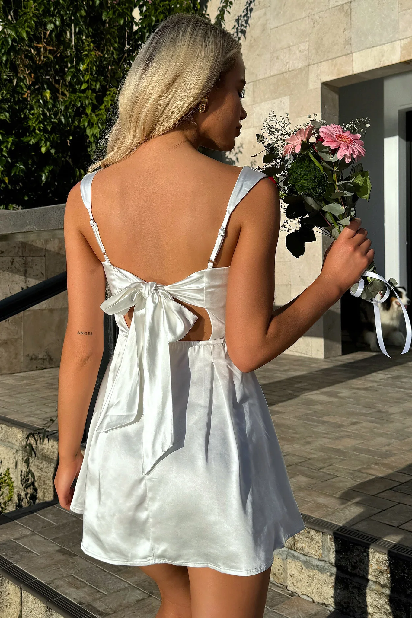 Edina Satin Mini Dress - White - XNAUWBI