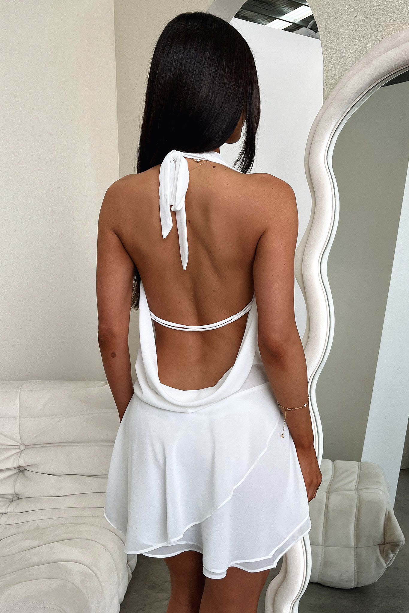 Cleo Plunge Cowl Neck Mini Dress - White - XNAUWBI