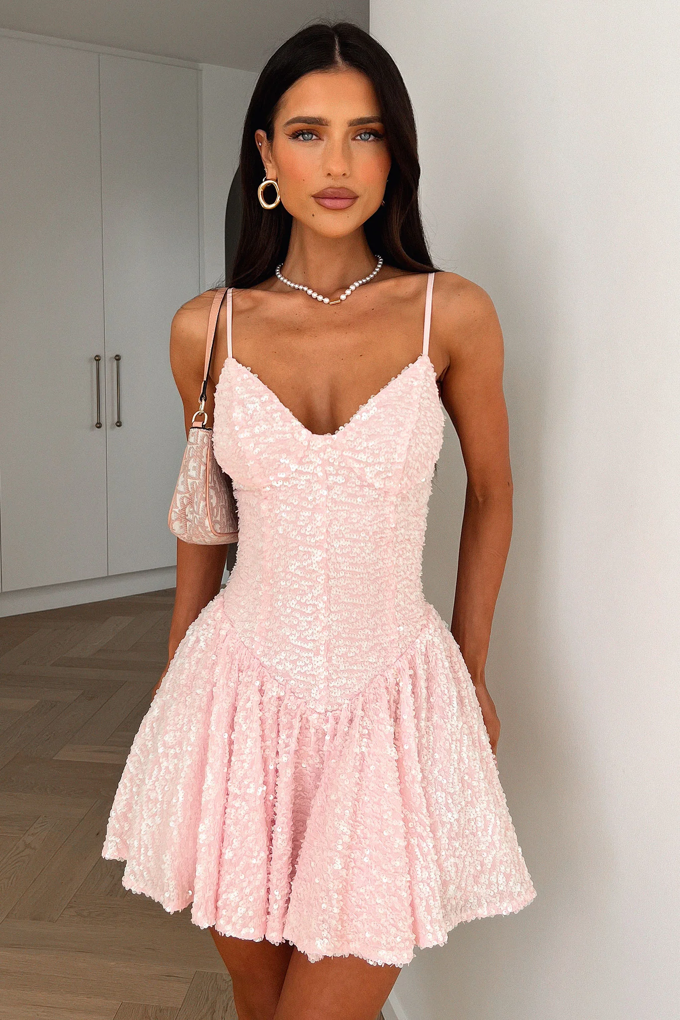 Mercedes Sequin Mini Dress - Baby Pink - XNAUWBI